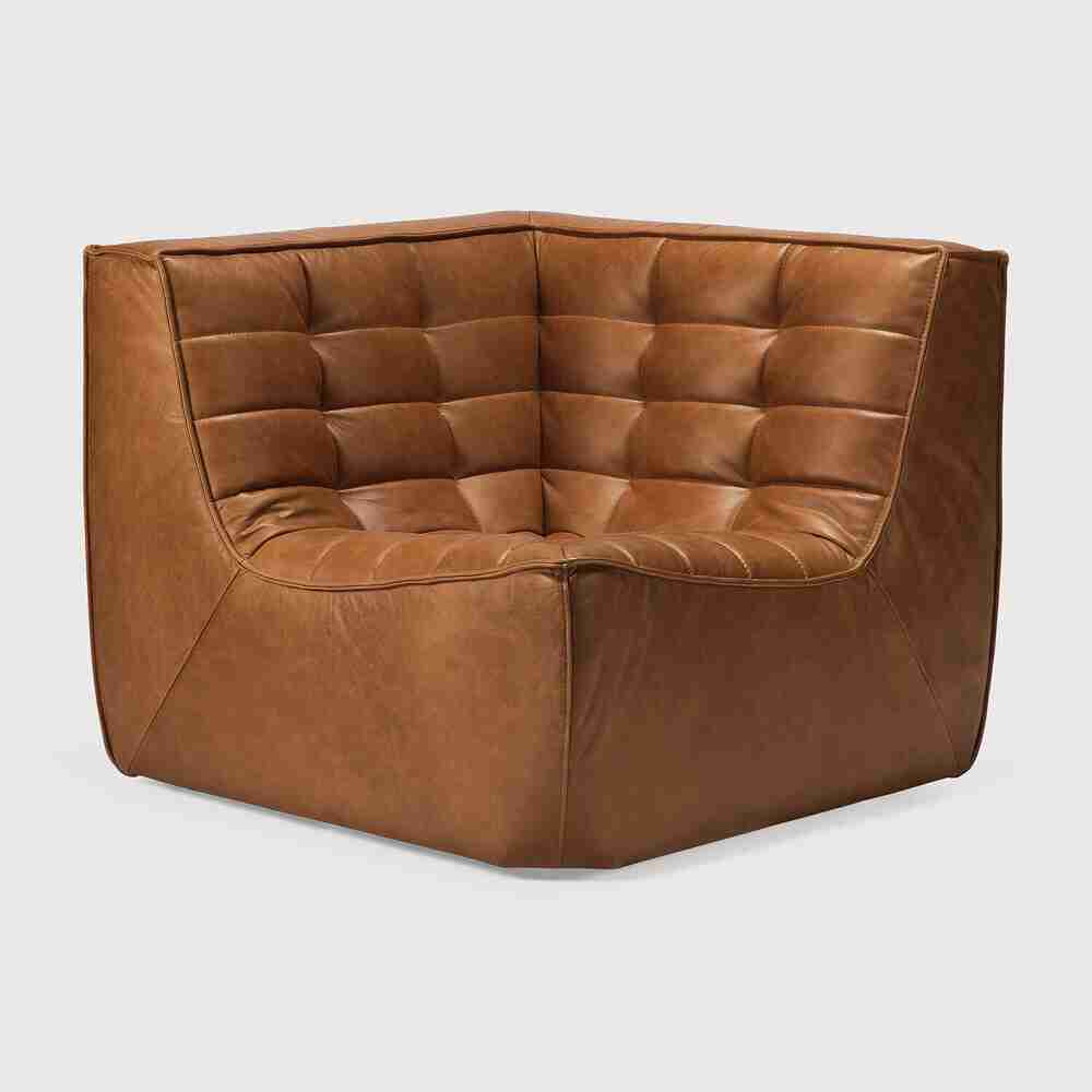 Ethnicraft Modulaire Bank N701 Leder, 90° Vierkante Hoekelement - Old Saddle