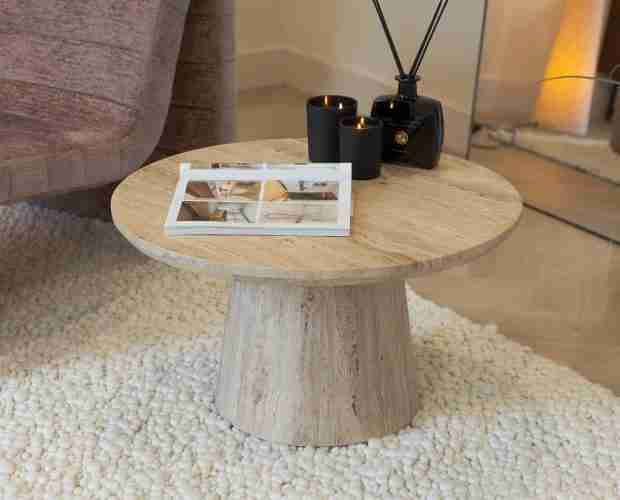 Sohome Ronde Salontafel Rachelle Travertin, 70cm - Beige - Japandi