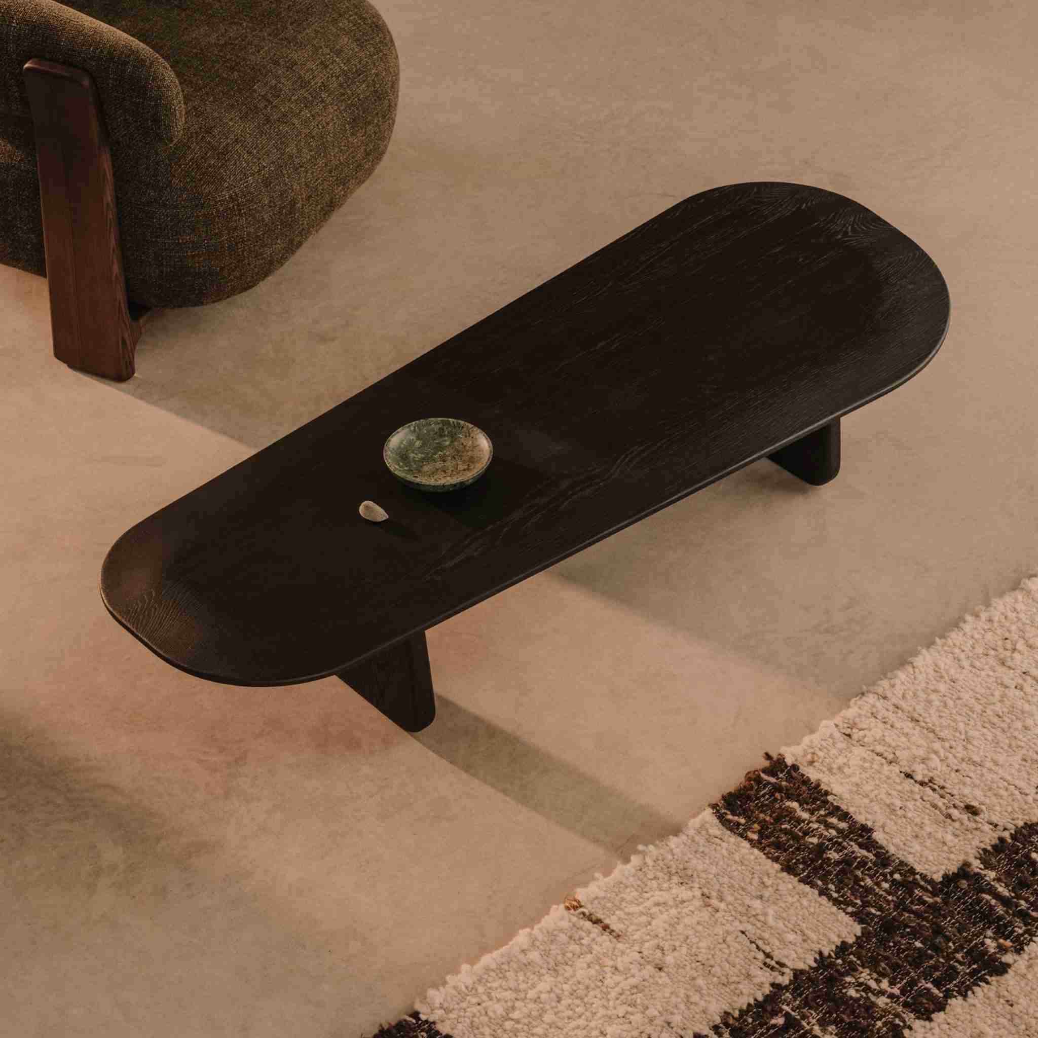 Kave Home Organische Salontafel Pirita Eikenhout, 146 x 64cm - Zwart