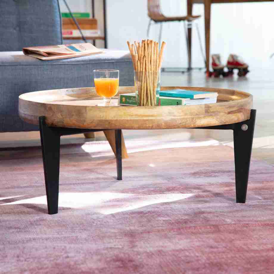 Tom Tailor Ronde Salontafel Winfield Mangohout en metaal, 75cm - Bruin