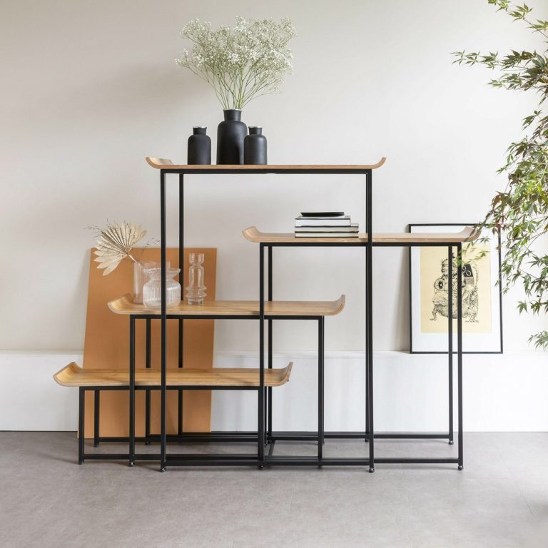 Zuiver Wandrek Flodka Hout en staal, Set van 4 stuks - Zwart