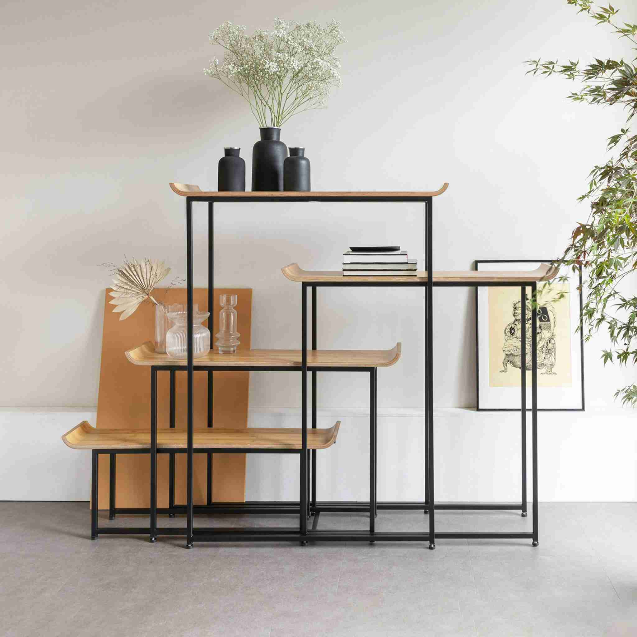 Zuiver Wandrek Flodka Hout en staal, Set van 4 stuks - Zwart