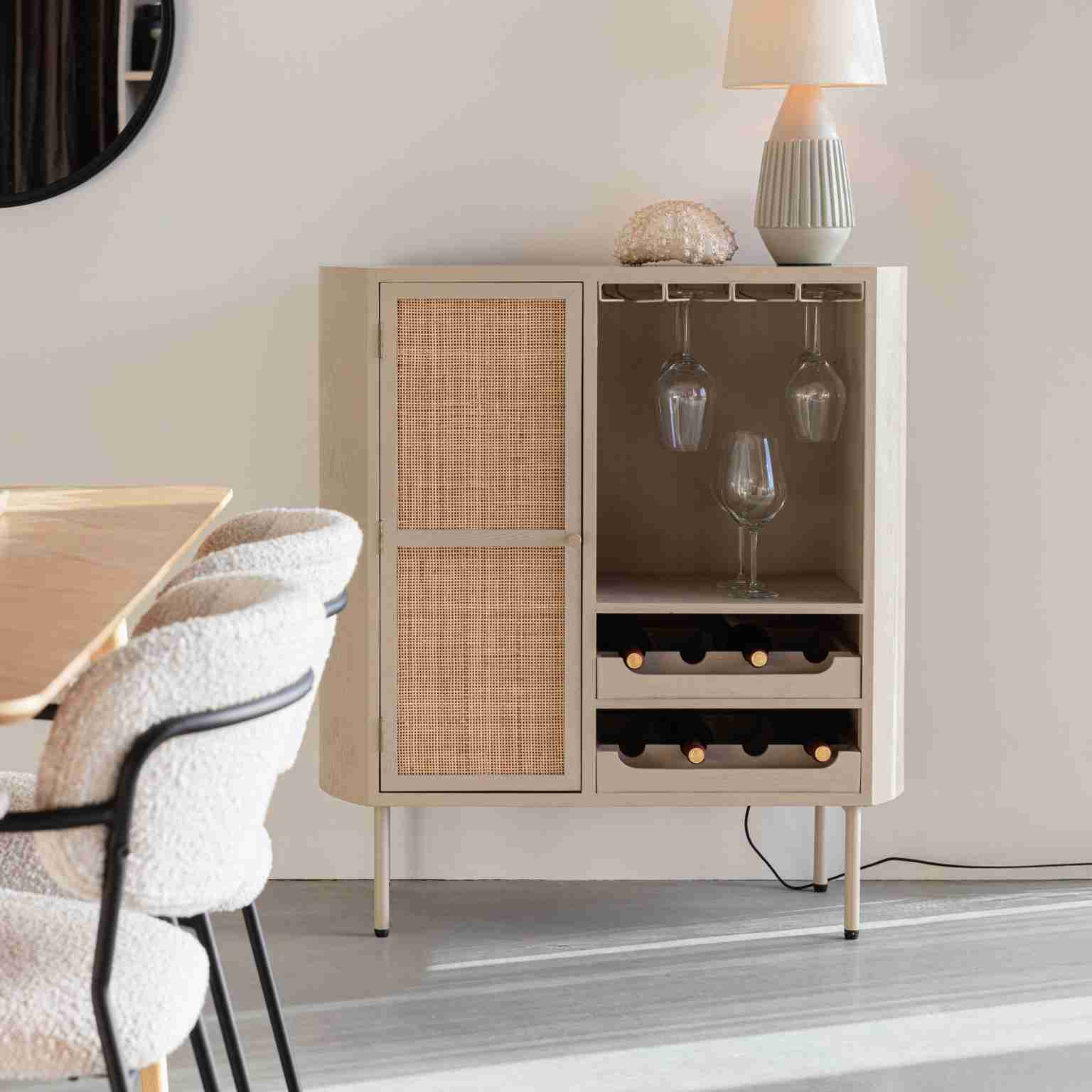 ZILT Wijnkast Meja Rattan, 100 x 90cm - Beige