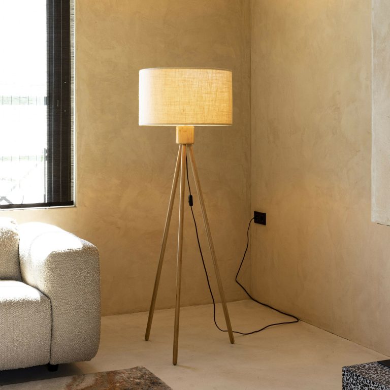 Zuiver Vloerlamp Fan Bamboo Bamboe en linnen, 155cm - Beige