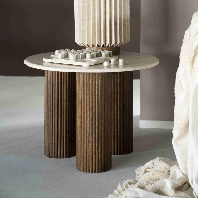 Eleonora Ronde Bijzettafel Xavi Marmer en mangohout, 60cm - Bruin
