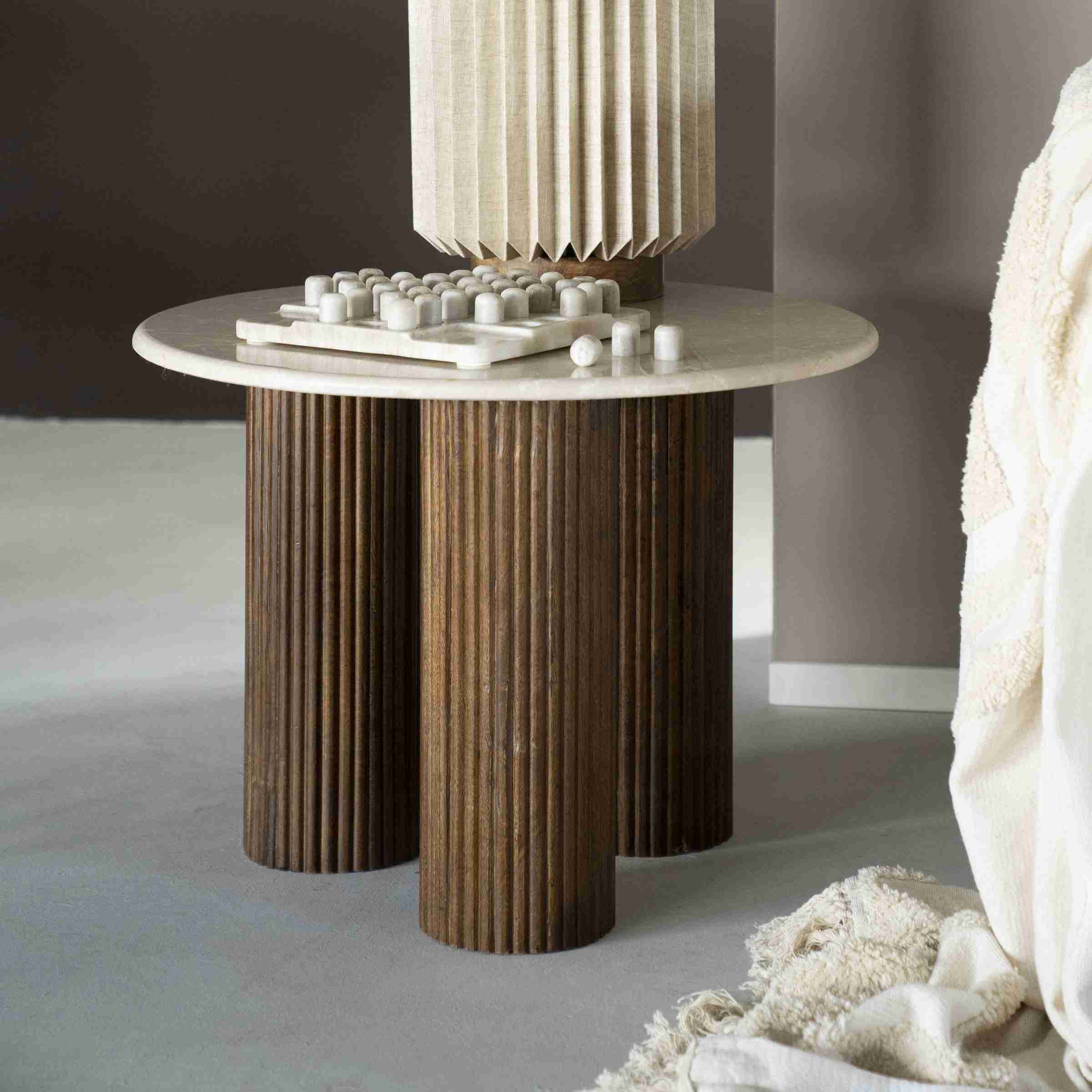 Eleonora Ronde Bijzettafel Xavi Marmer en mangohout, 60cm - Bruin