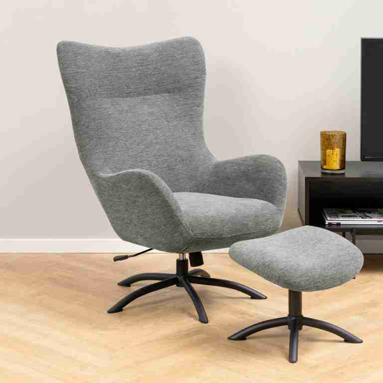 Bendt Draaifauteuil 'Keaton' met voetenbankje, kleur Donkergrijs