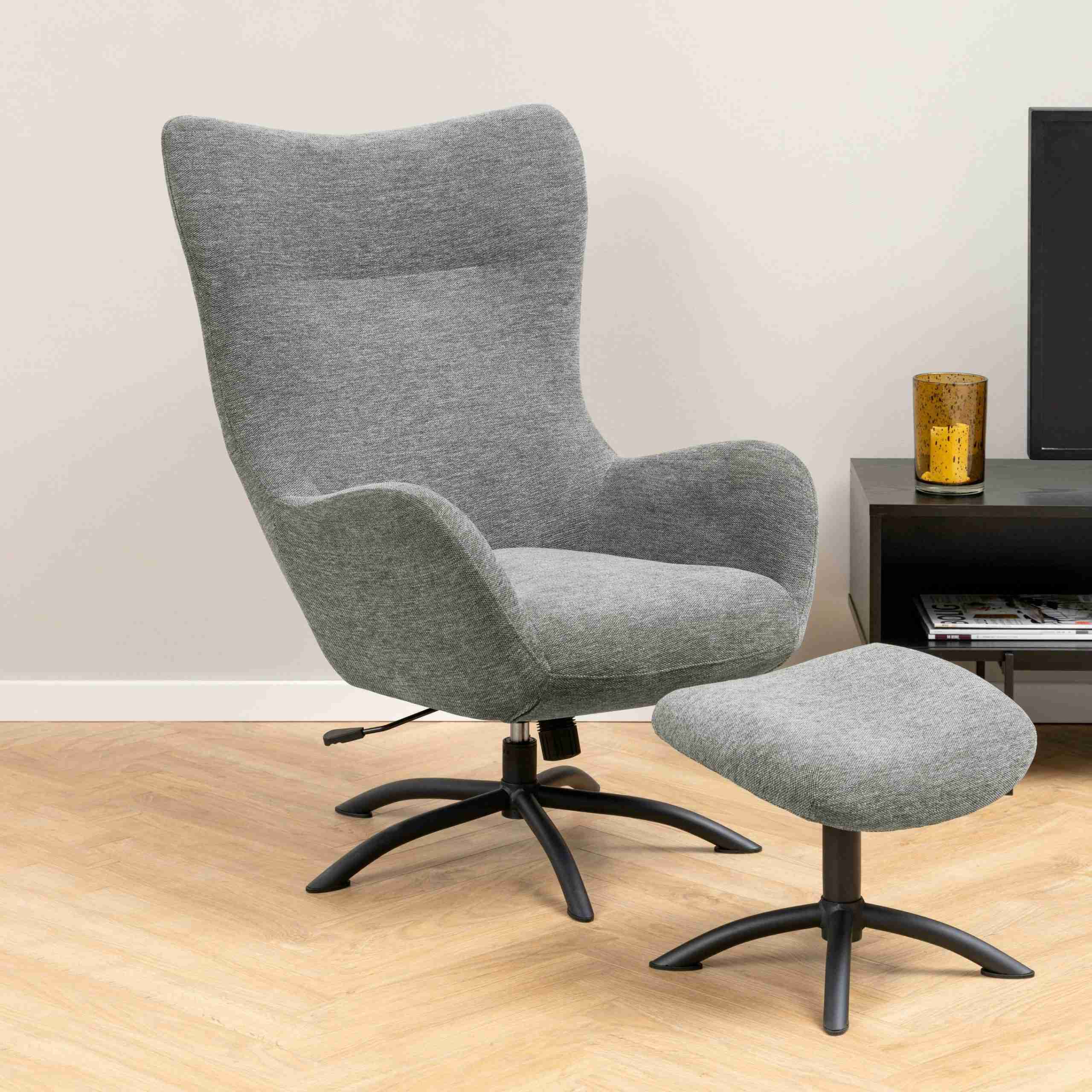 Bendt Draaifauteuil 'Keaton' met voetenbankje, kleur Donkergrijs