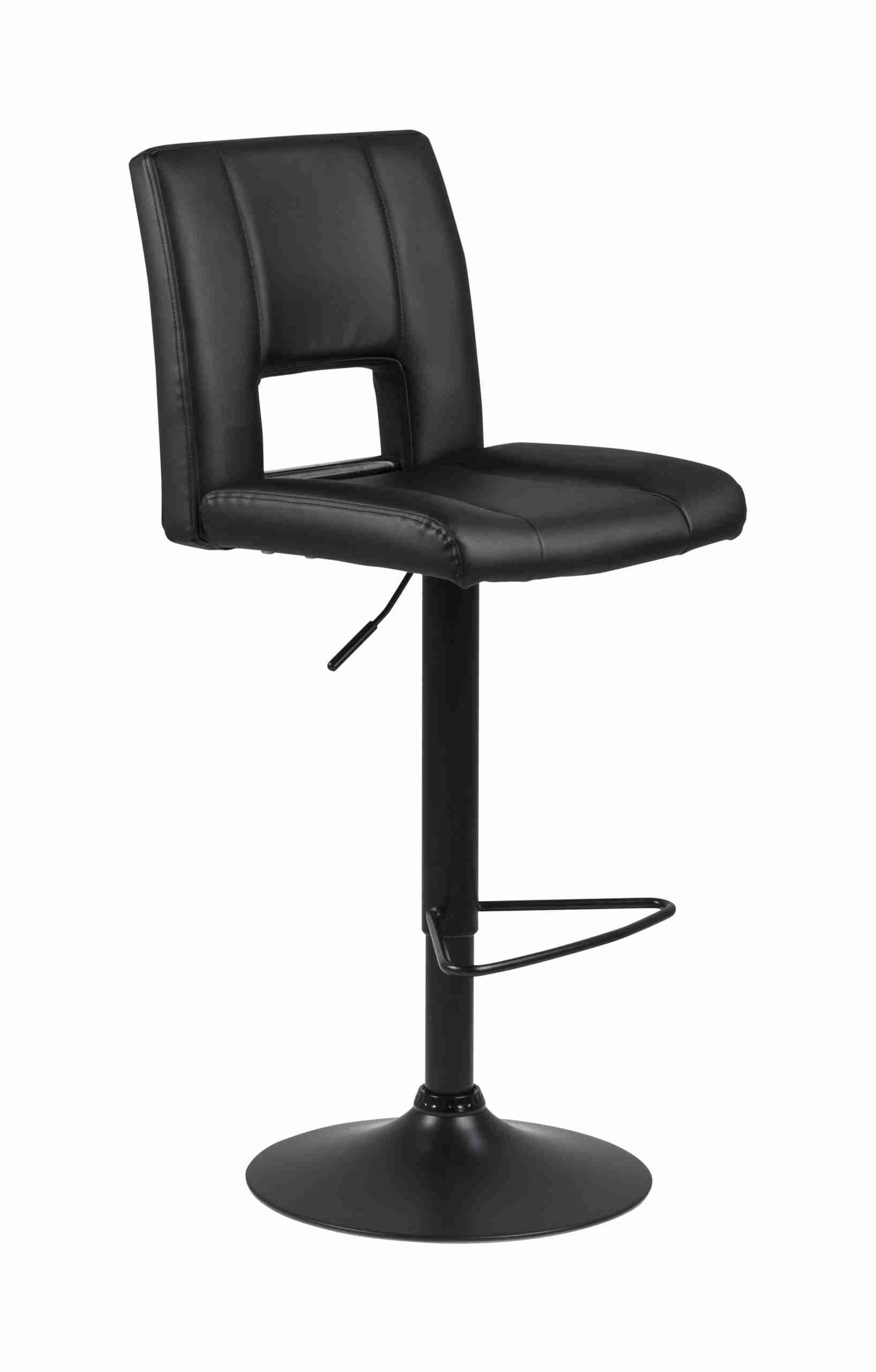 Bendt Draaibare Barkruk 'Rut' Lederlook, kleur Zwart (zithoogte 62-83cm)