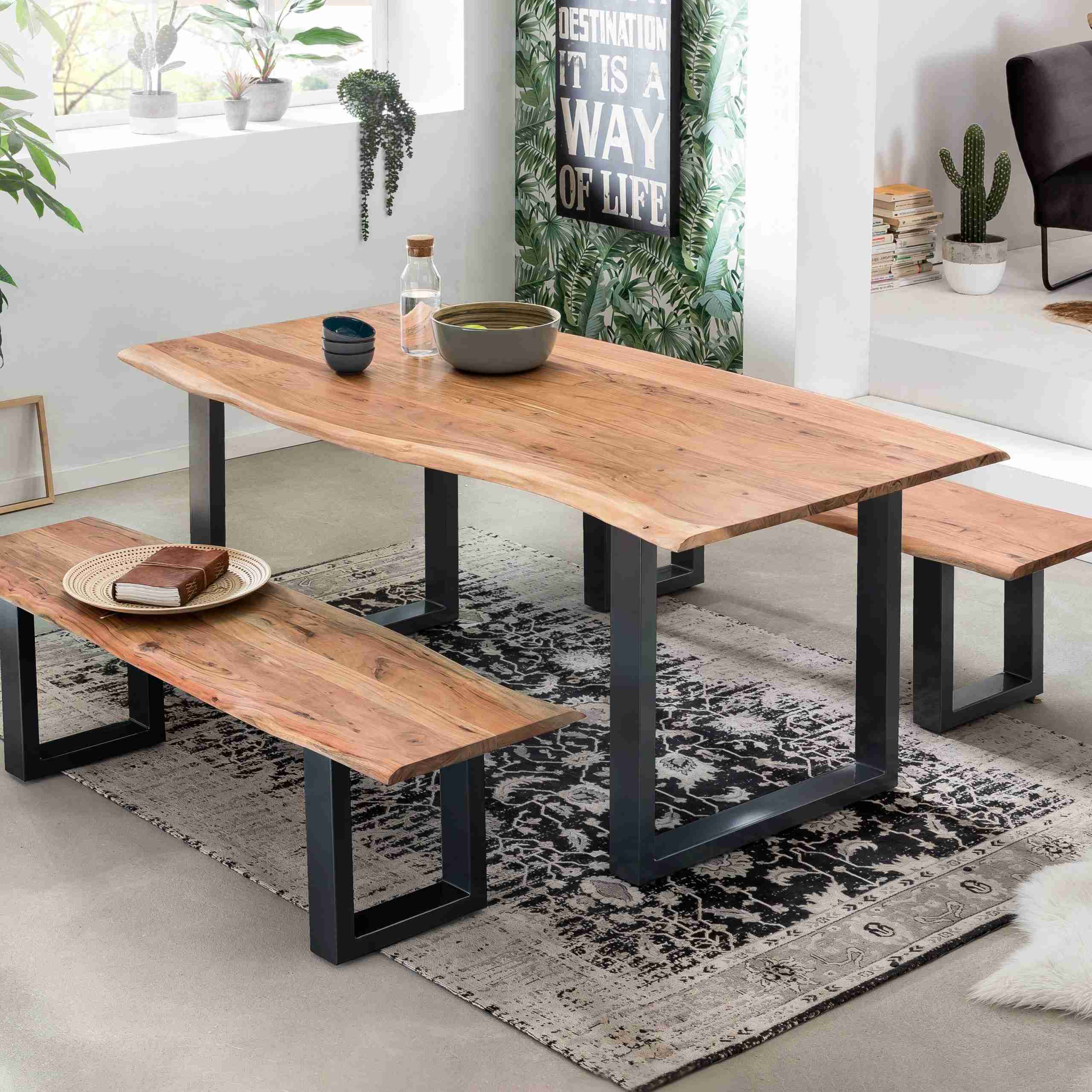 Artistiq Eettafel 'Tirza' Boomstamblad, 200 x 100cm, Pootkleur zwart