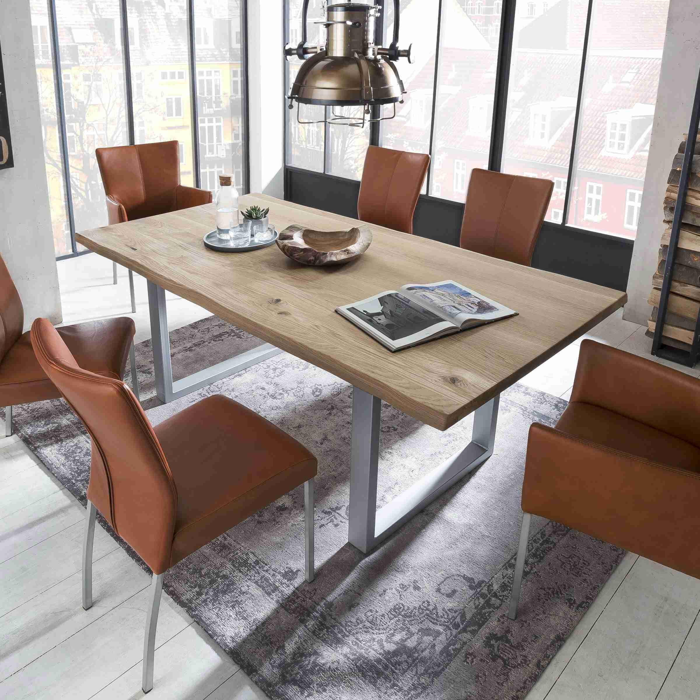 Artistiq Boomstam Eettafel 'Serjio' Eikenhout, 120 x 80cm, kleur Naturel/Zilver
