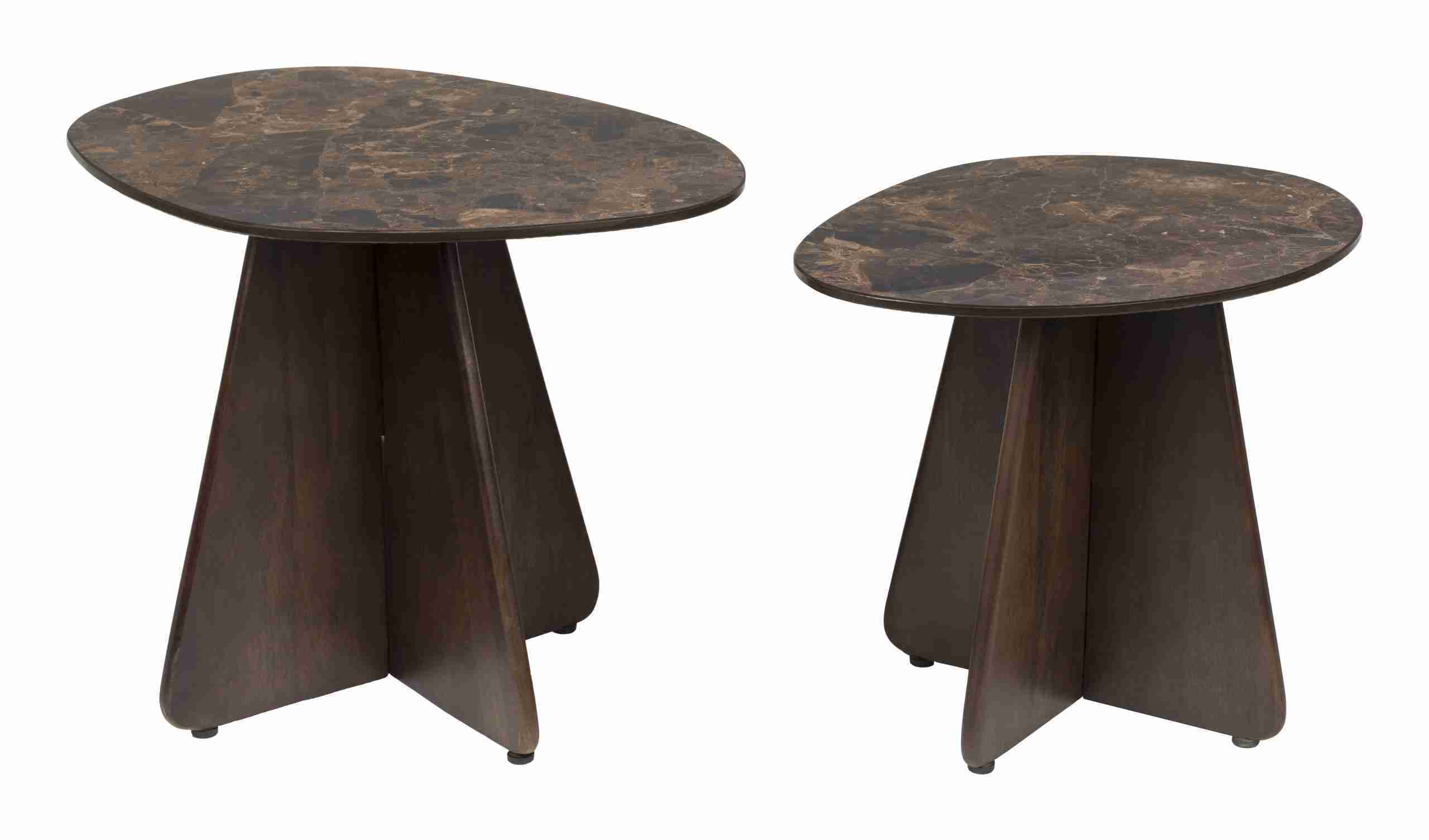 ZILT Organische Bijzettafel Rissa Marmer en mangohout, Set van 2 stuks - Bruin