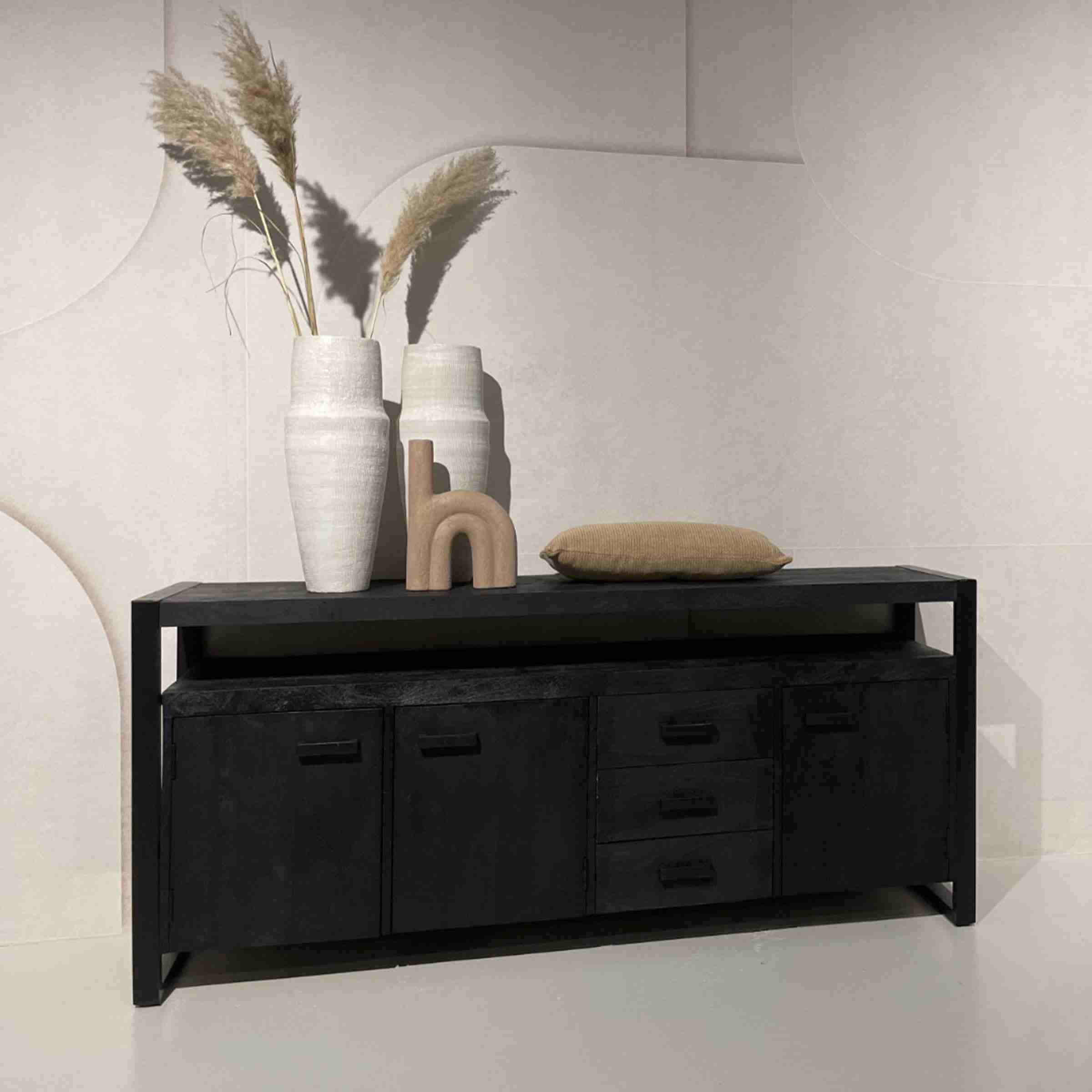 Livingfurn Dressoir 'Norris' Mangohout en staal, 210 cm