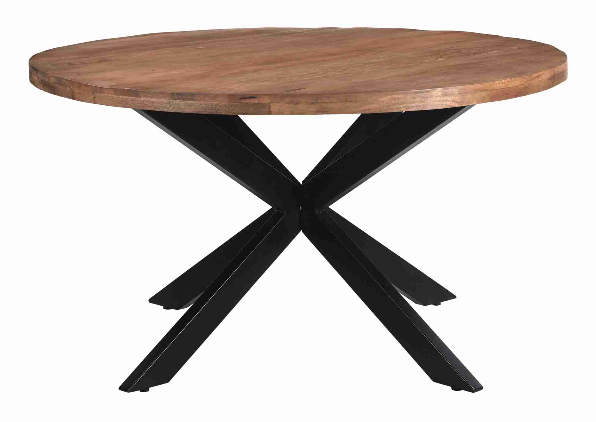 LivingFurn Ronde Eettafel 'Rocky' Mangohout en staal, 150cm