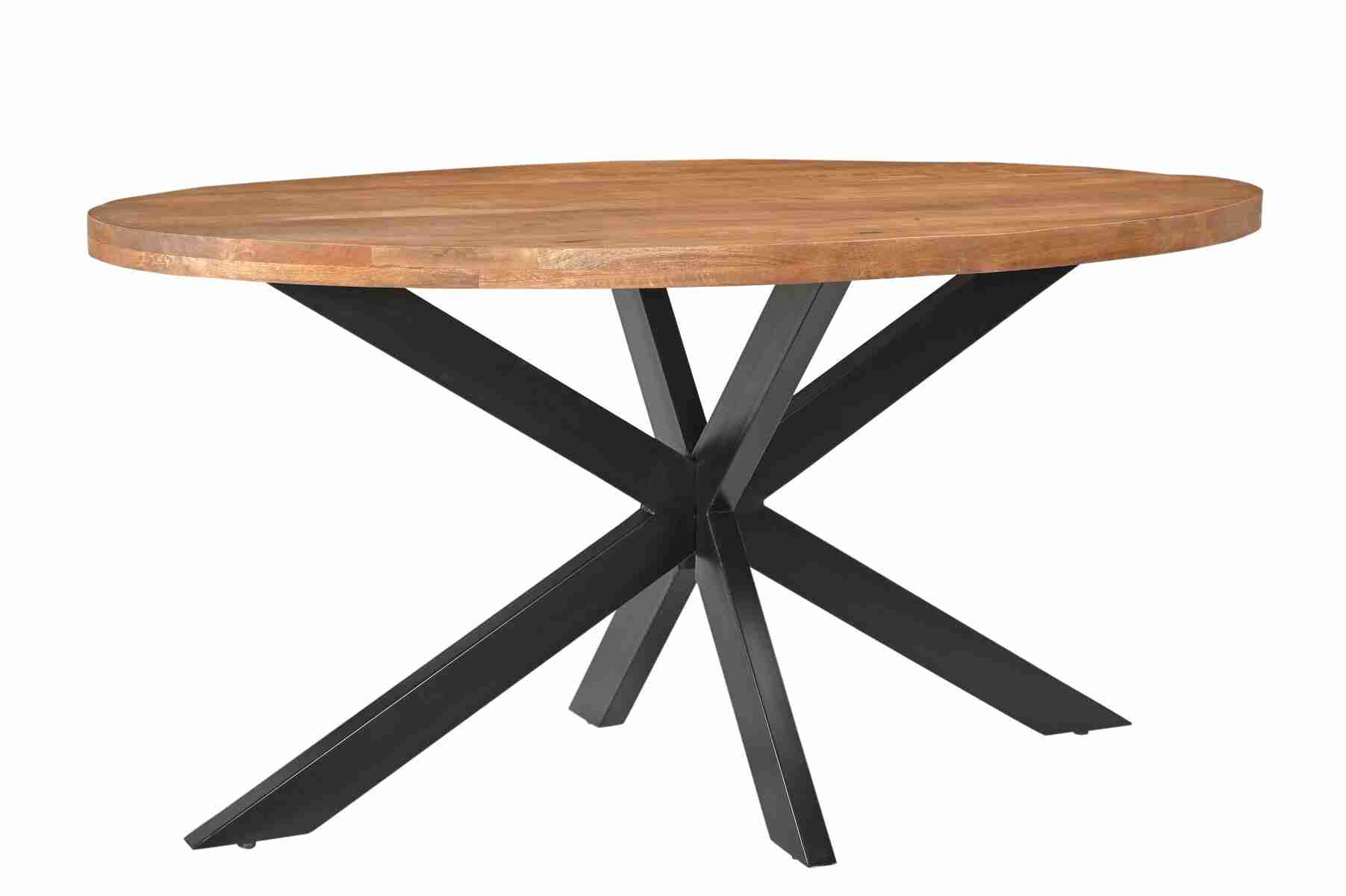 LivingFurn Ovale Eettafel 'Rocky' Mangohout en staal, 180 x 100cm