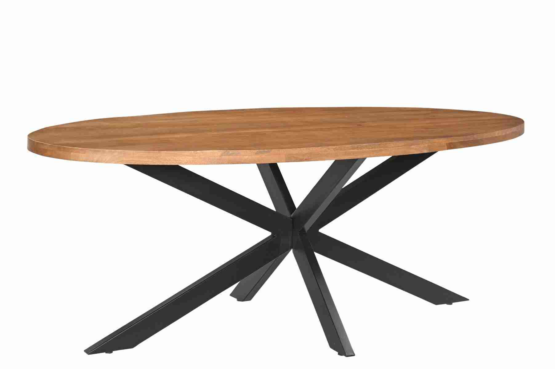 LivingFurn Ovale Eettafel 'Rocky' Mangohout en staal, 210 x 110cm