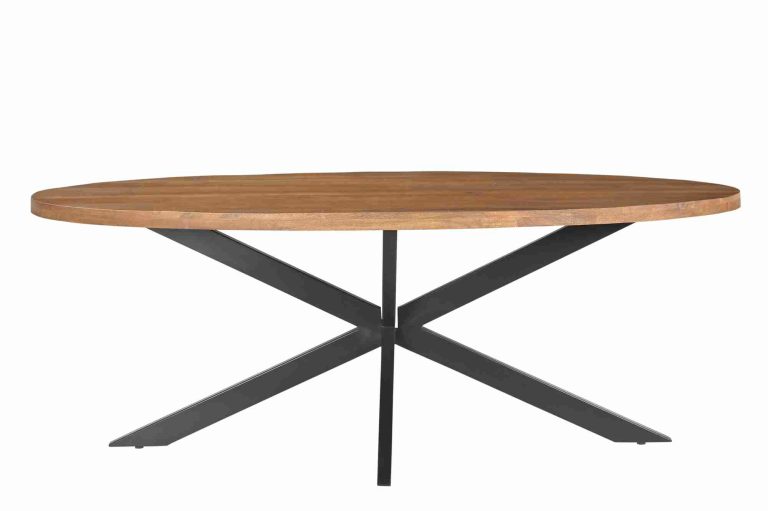LivingFurn Ovale Eettafel 'Rocky' Mangohout en staal, 240 x 110cm