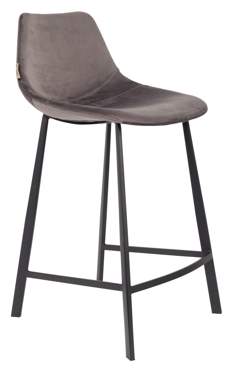 Dutchbone Barkruk 'Franky' Velvet (zithoogte 65cm), kleur Grijs