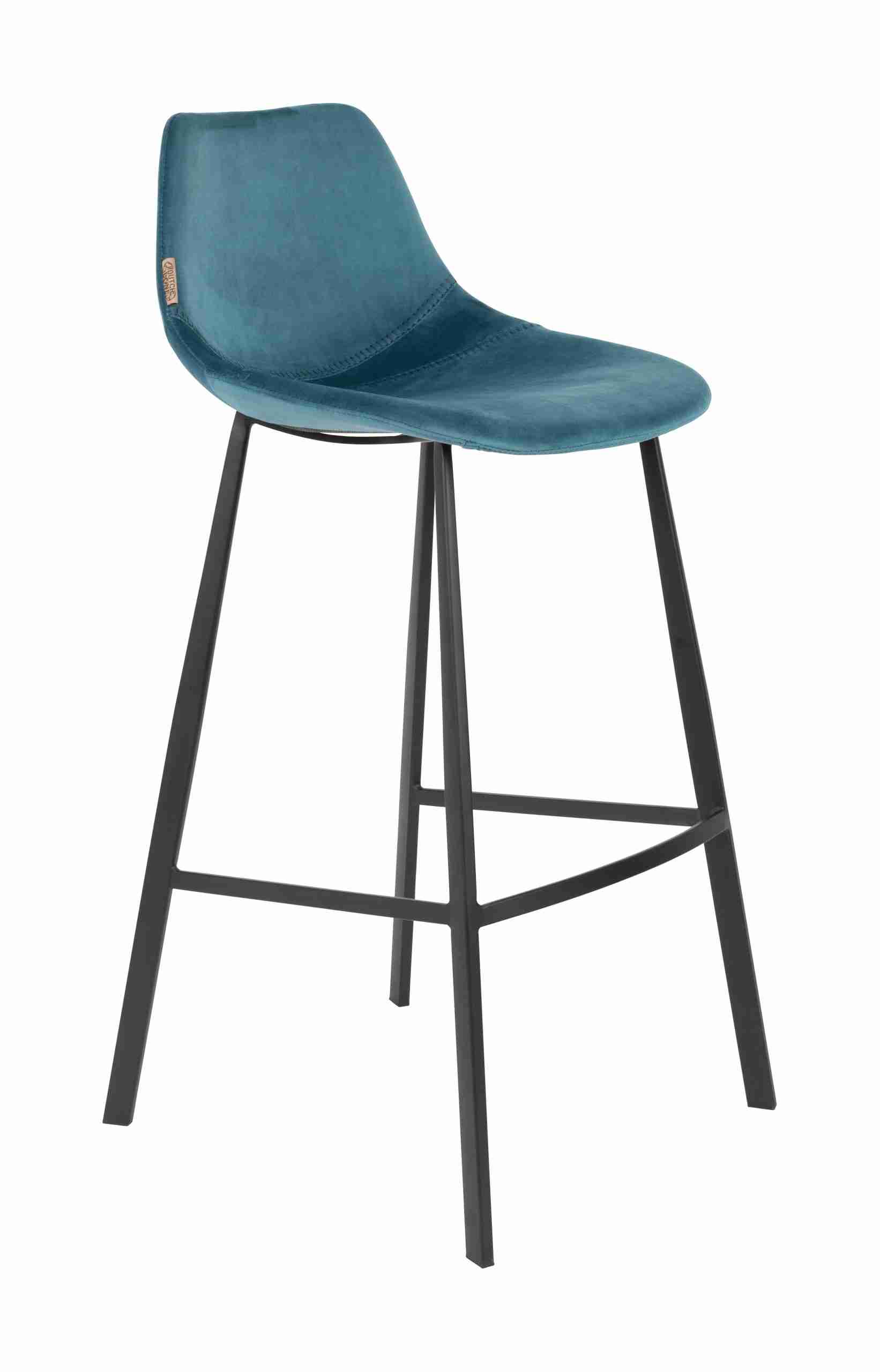 Dutchbone Barkruk 'Franky' Velvet (zithoogte 80cm), kleur Petrol