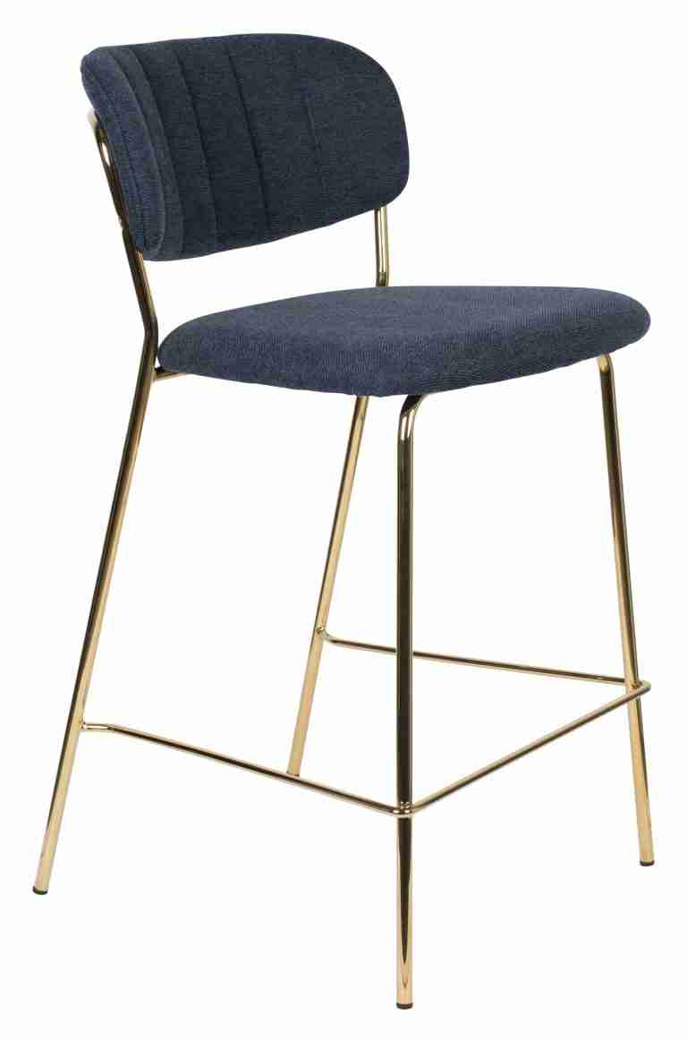 ZILT Barstoel 'Kolten' kleur Goud/Donkerblauw (zithoogte 65cm)