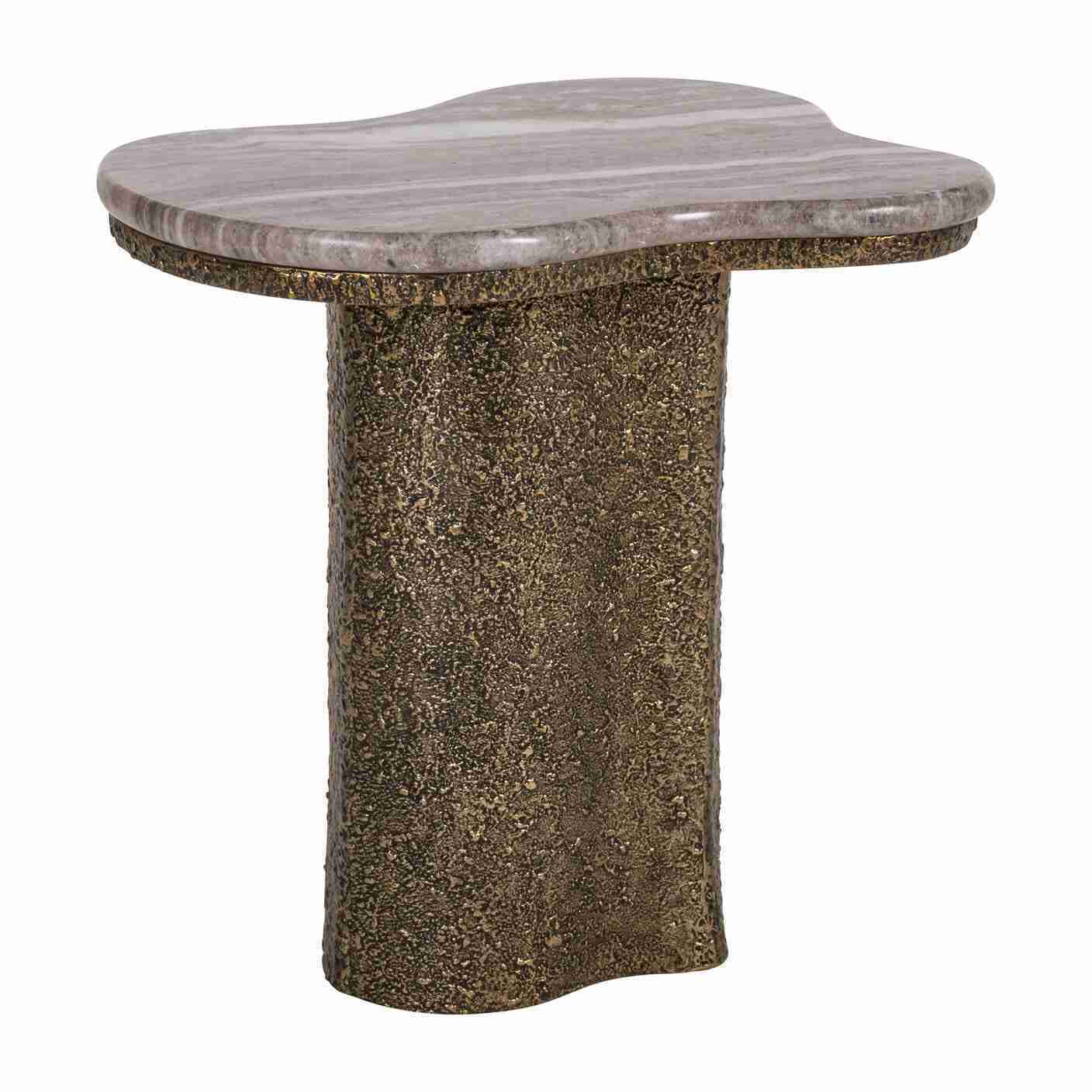 Richmond Organische Bijzettafel Abandos Marmer en Brass Antique, 60 x 50cm - Brons