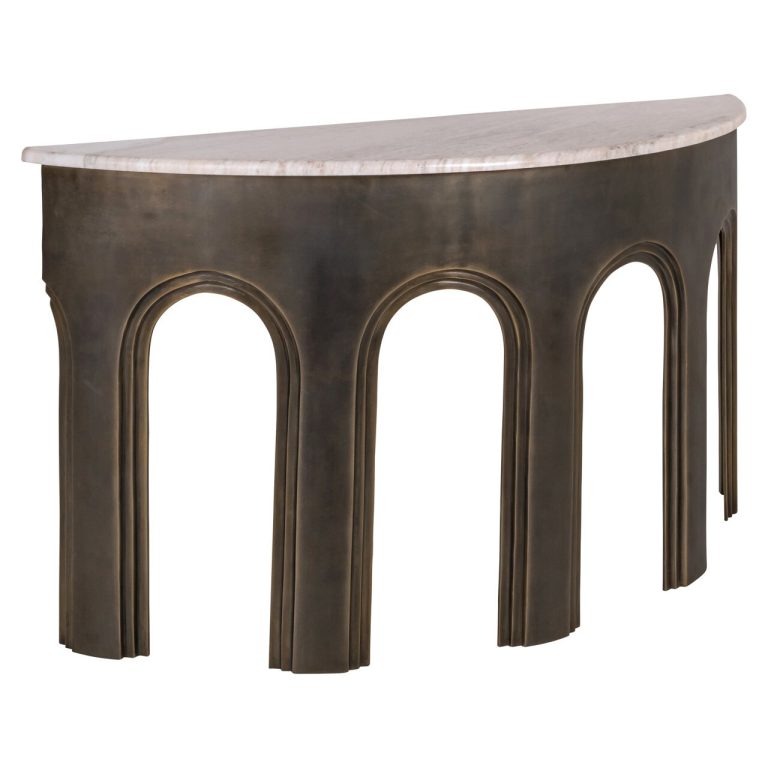 Richmond Sidetable Sanchis Marmer en Brass Antique, 140cm - Goud