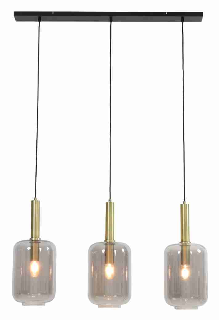 Light & Living Hanglamp 'Lekar' 3-Lamps, Antiek Brons/Smoke