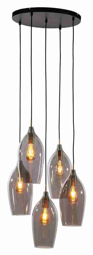 Light & Living Hanglamp 'Lukaro' 5-lamps, kleur Smoke/Antiek Brons
