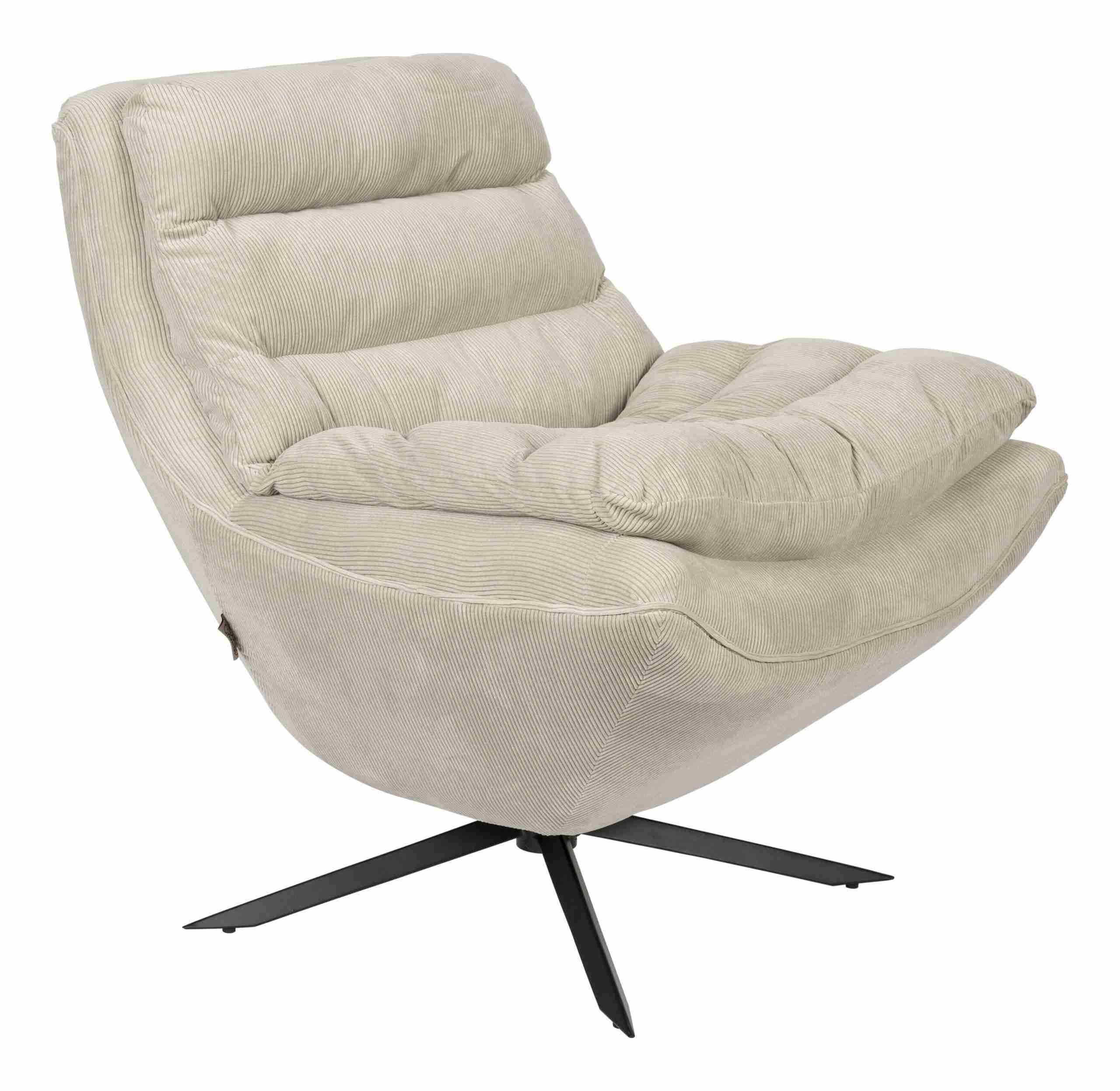 Dutchbone Draaifauteuil 'Vince' Rib, kleur Beige
