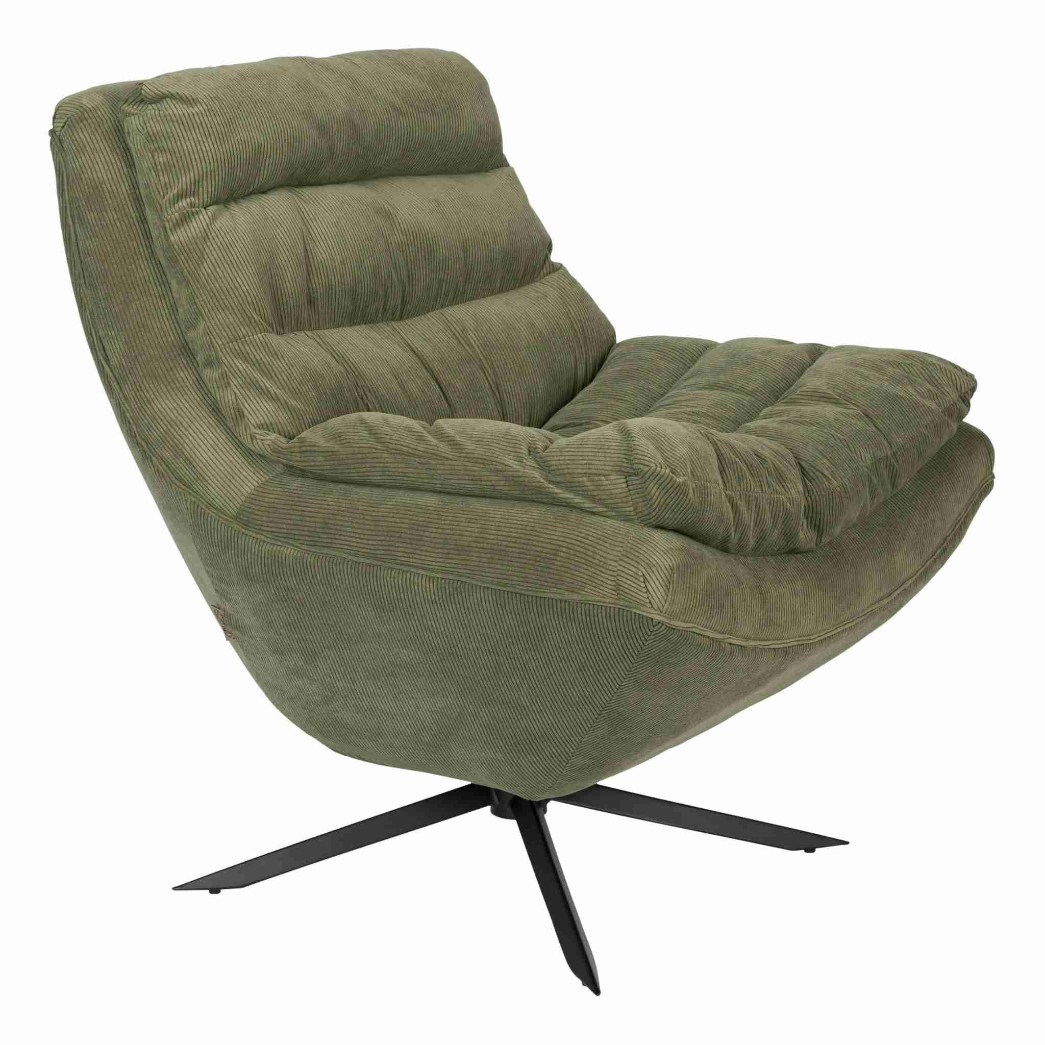Dutchbone Draaifauteuil 'Vince' Rib, kleur Groen