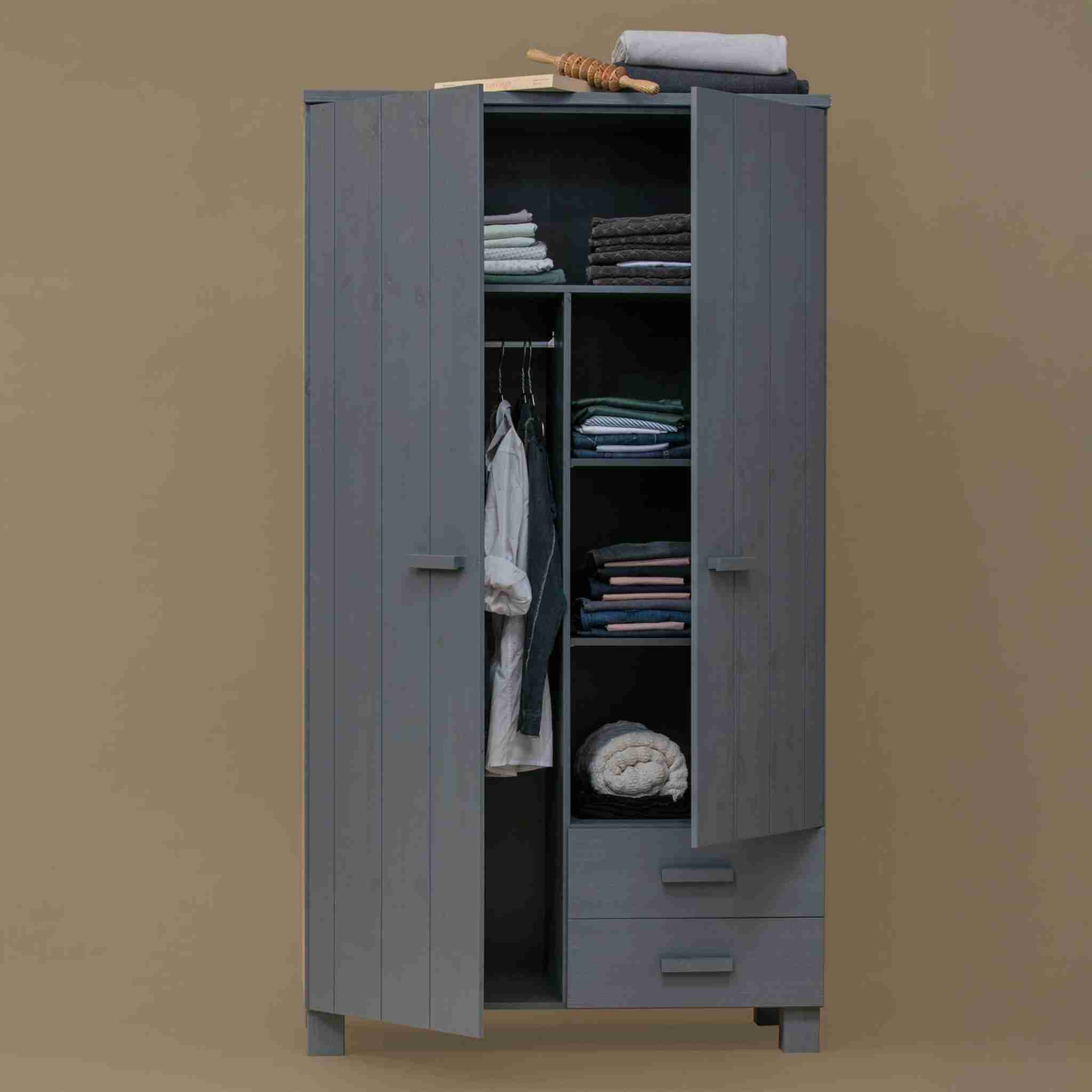 WOOOD Kledingkast 'Dennis', kleur Steel grey