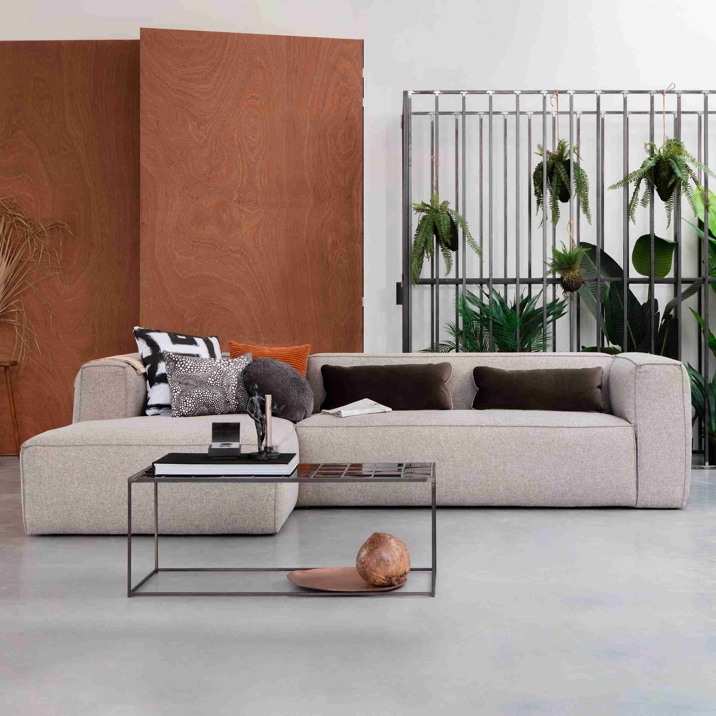 WOOOD Loungebank 'Bean' Links, Melange, kleur Lichtgrijs