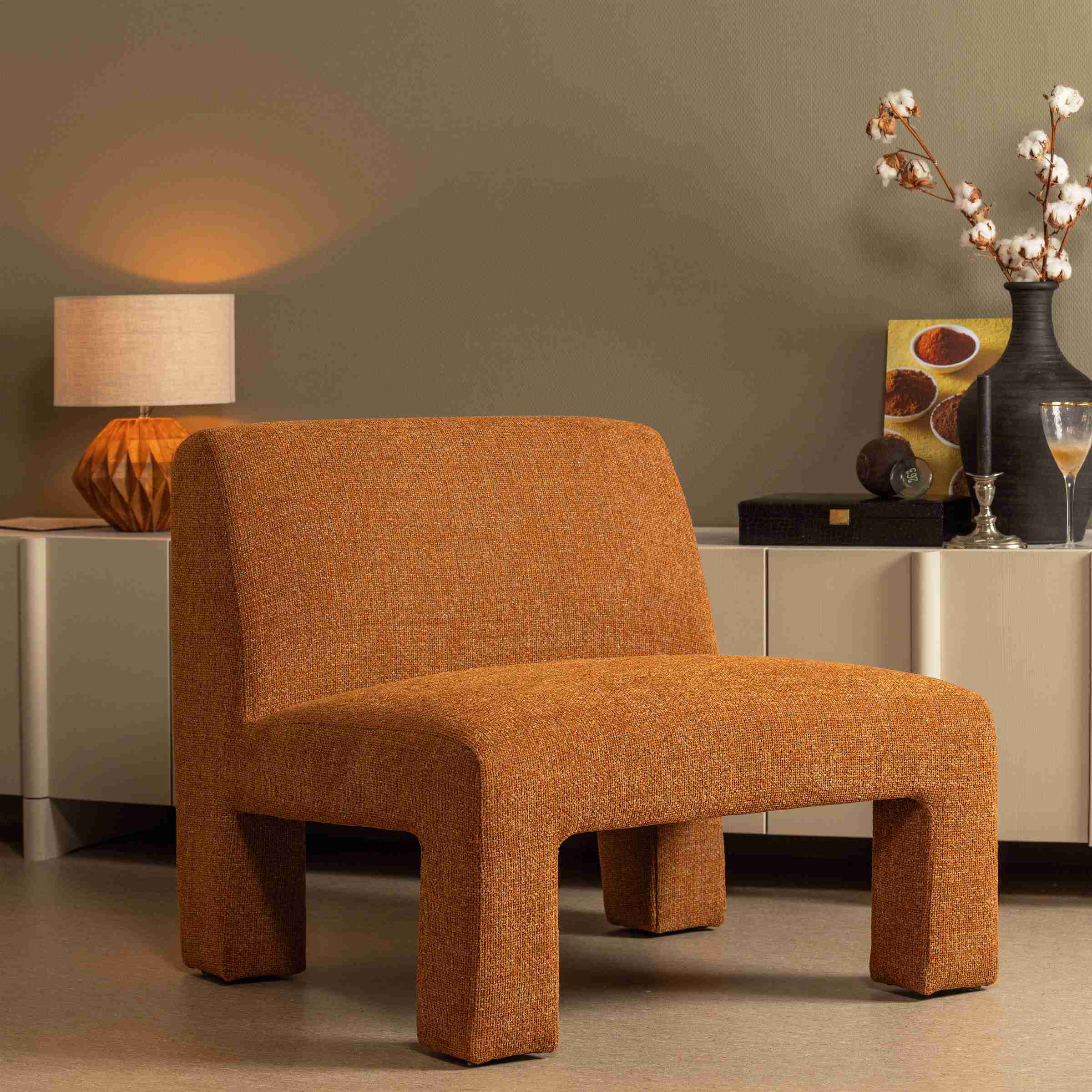WOOOD Fauteuil 'Lavid' Geweven, kleur Ginger