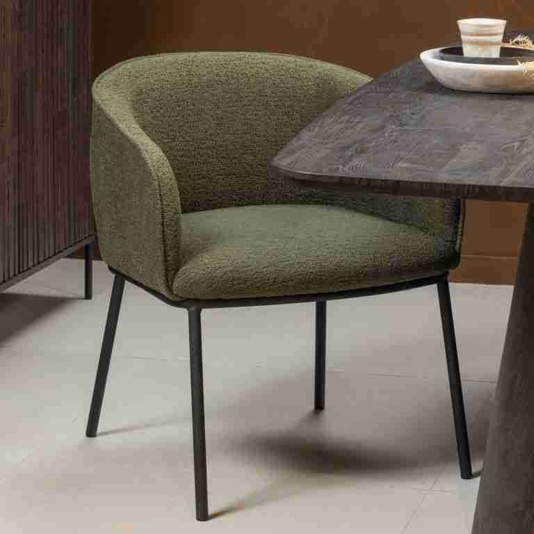 WOOOD Eetkamerstoel 'Leon' Bouclé, kleur Forest Green