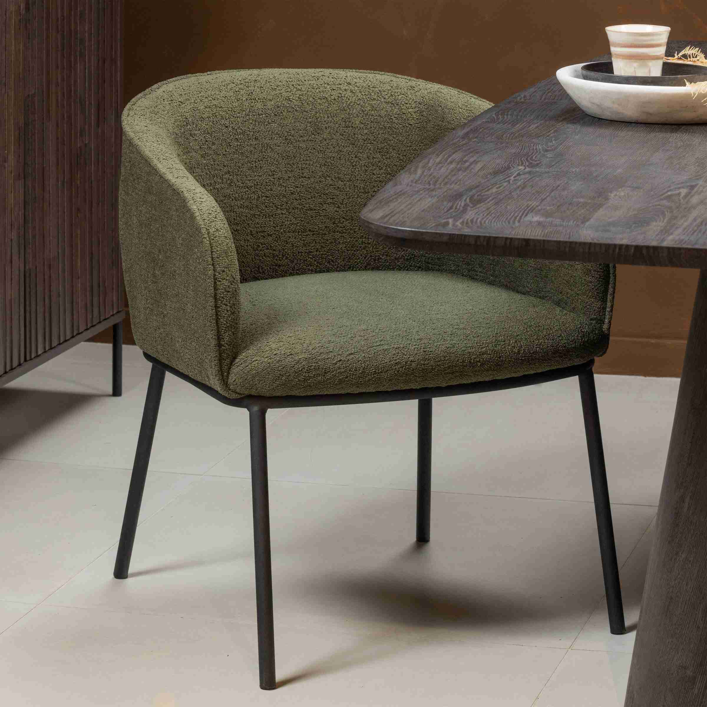 WOOOD Eetkamerstoel 'Leon' Bouclé, kleur Forest Green