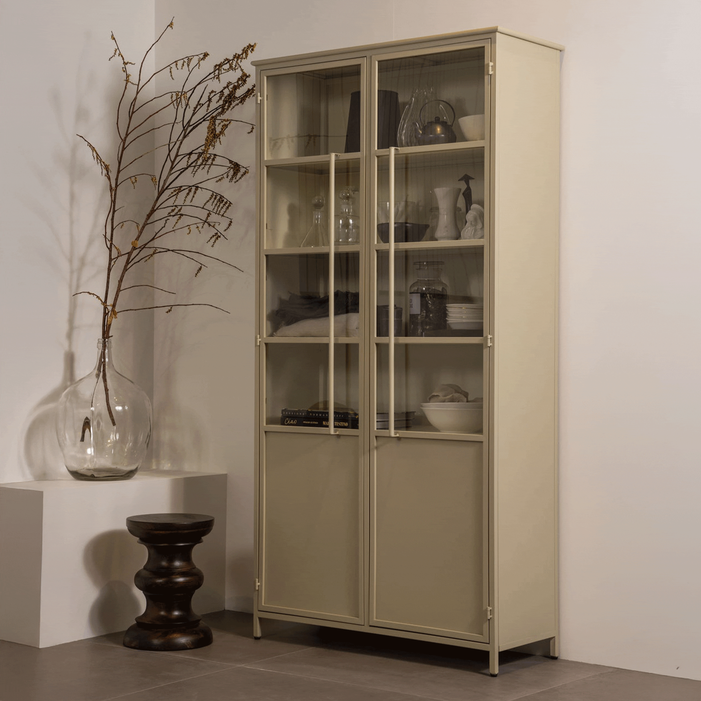 WOOOD Vitrinekast 'Exhibit' 200 x 99cm, kleur Zand