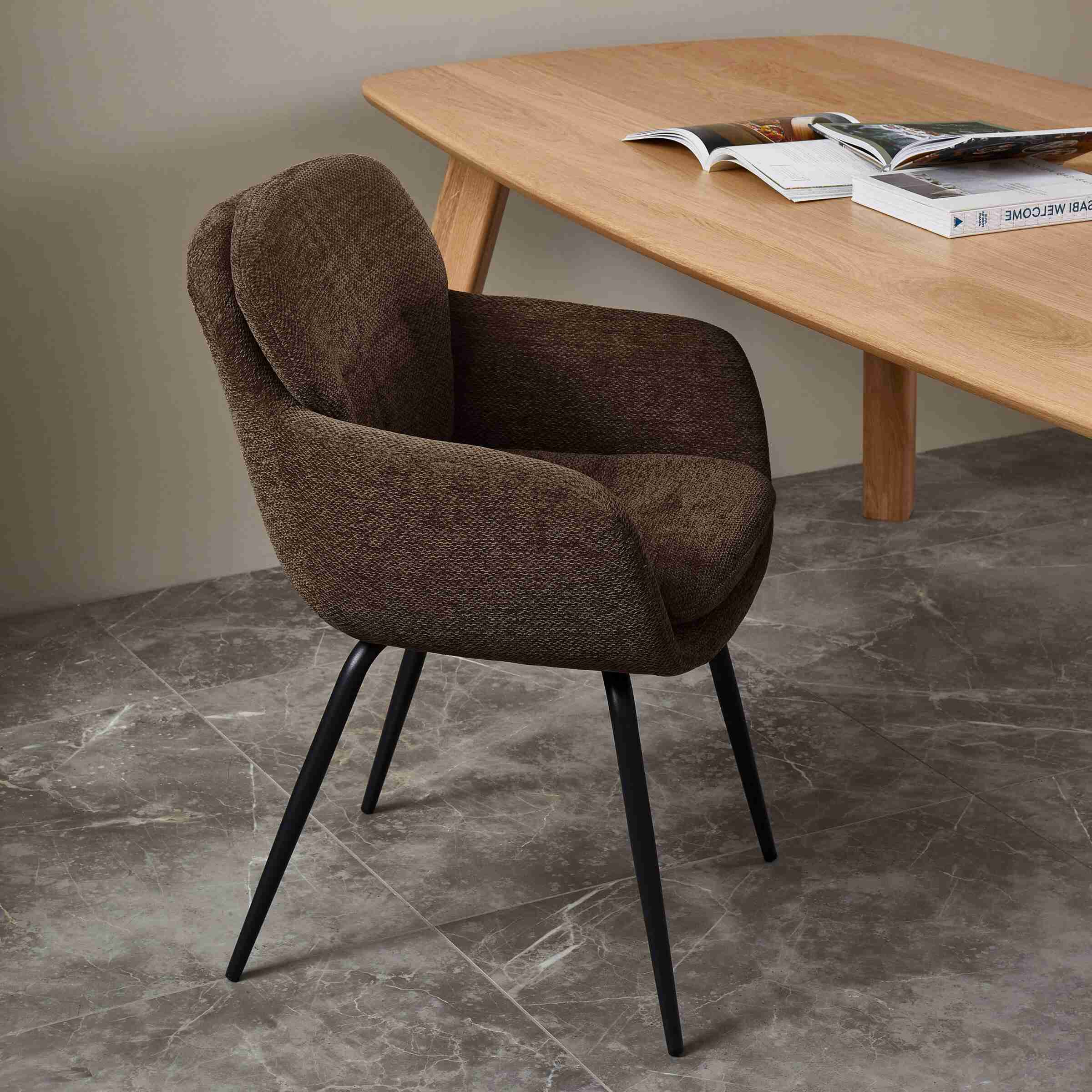 WOOOD Eetkamerstoel 'Runa' Chenille, kleur Warm Bruin