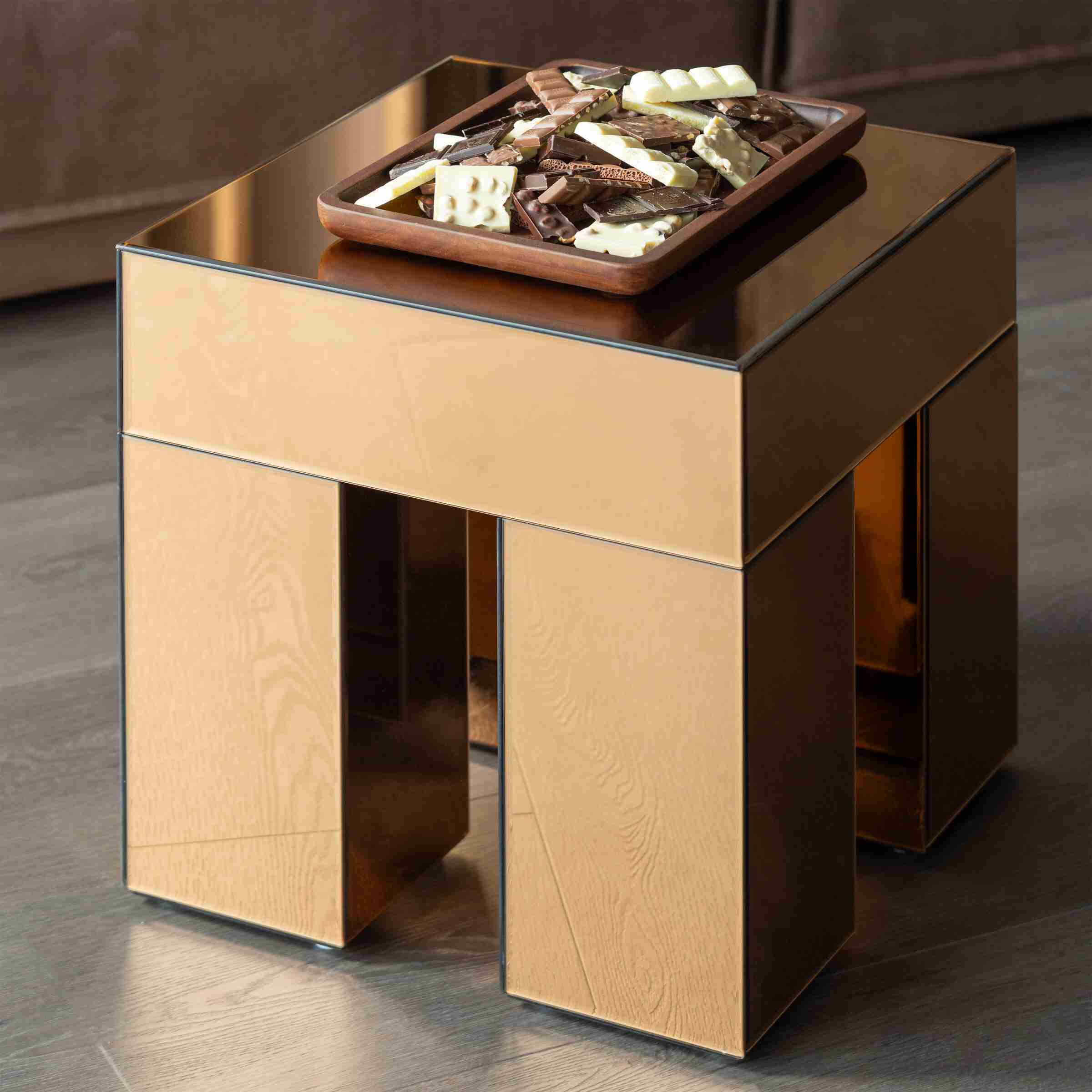 WOOOD Bijzettafel Mirrox MDF met spiegelglas, 45 x 45cm - Bruin - Vierkant