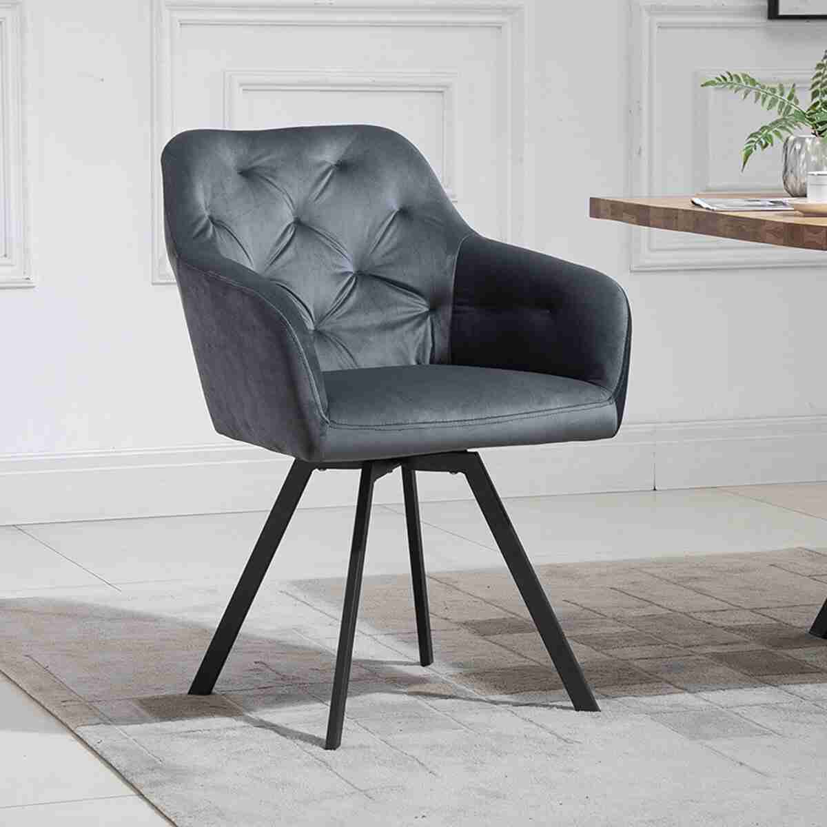 Artistiq Eetkamerstoel 'Romeo' Velvet, Draaibaar, kleur Grijs