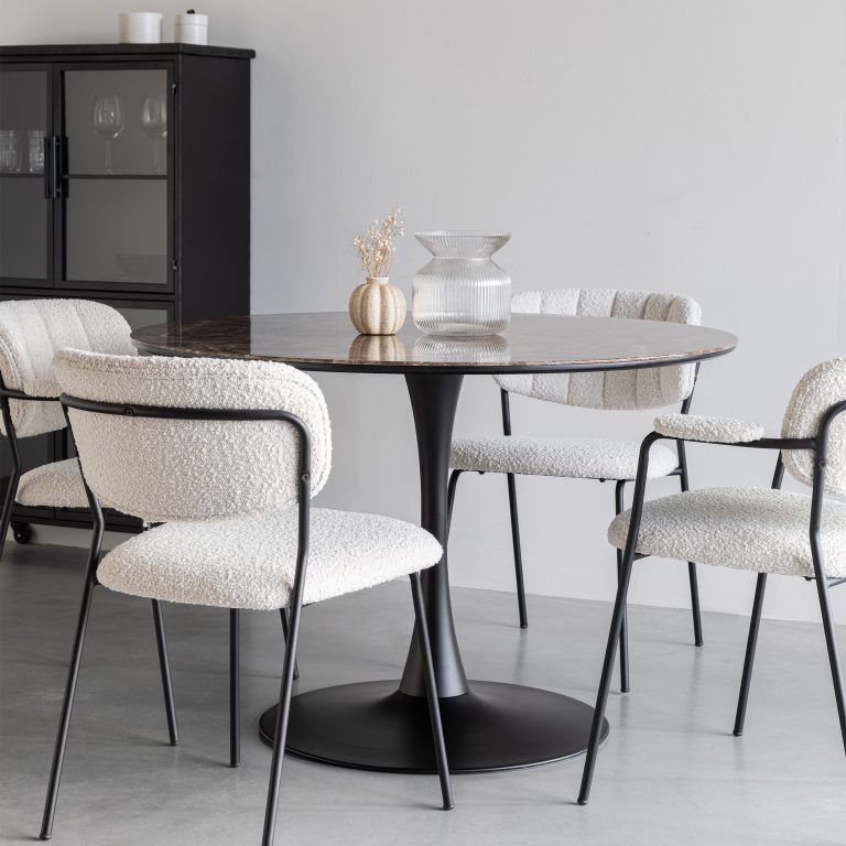 ZILT Ronde Eettafel 'Trisha' Marmerlook, 110cm, kleur Zwart