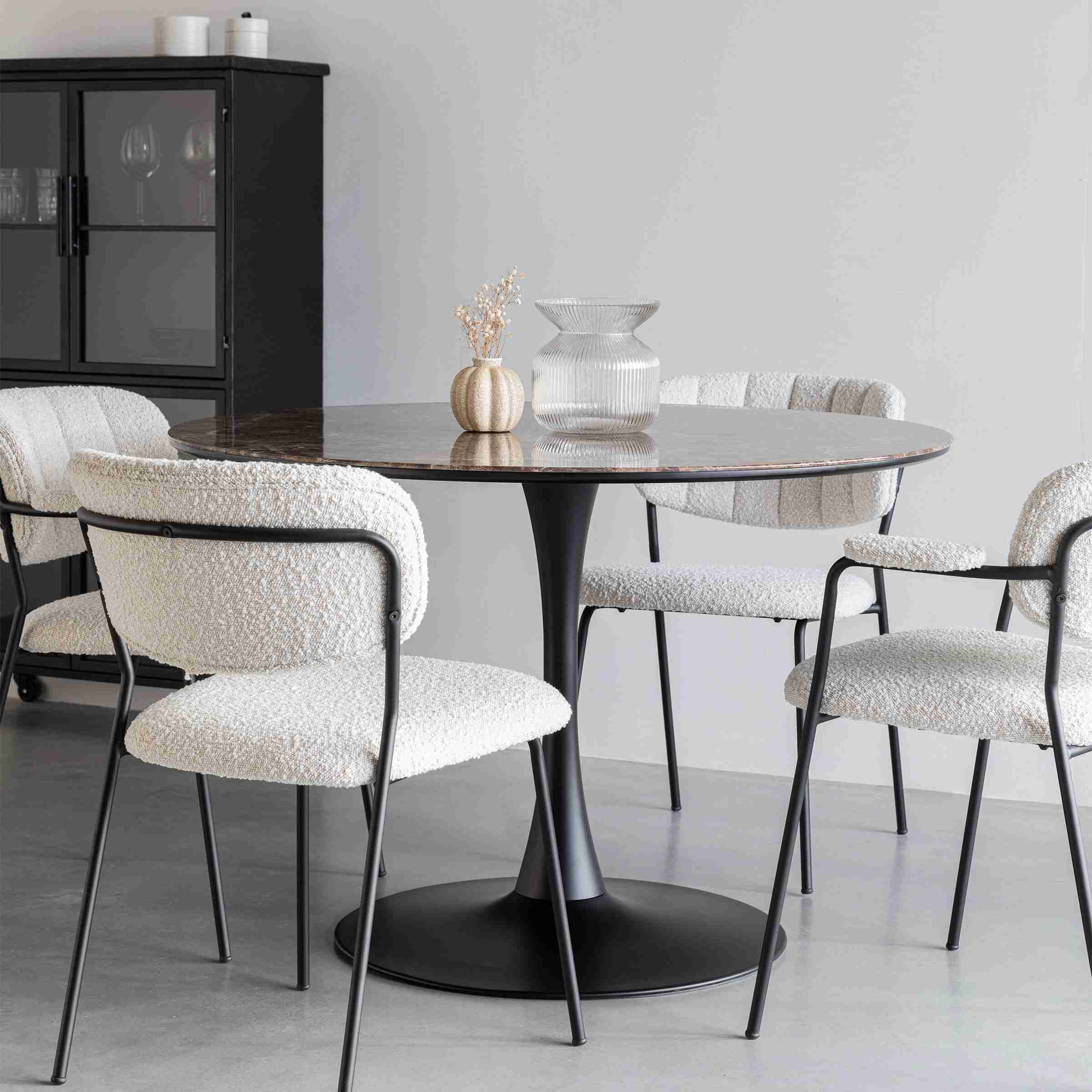 ZILT Ronde Eettafel 'Trisha' Marmerlook, 110cm, kleur Zwart