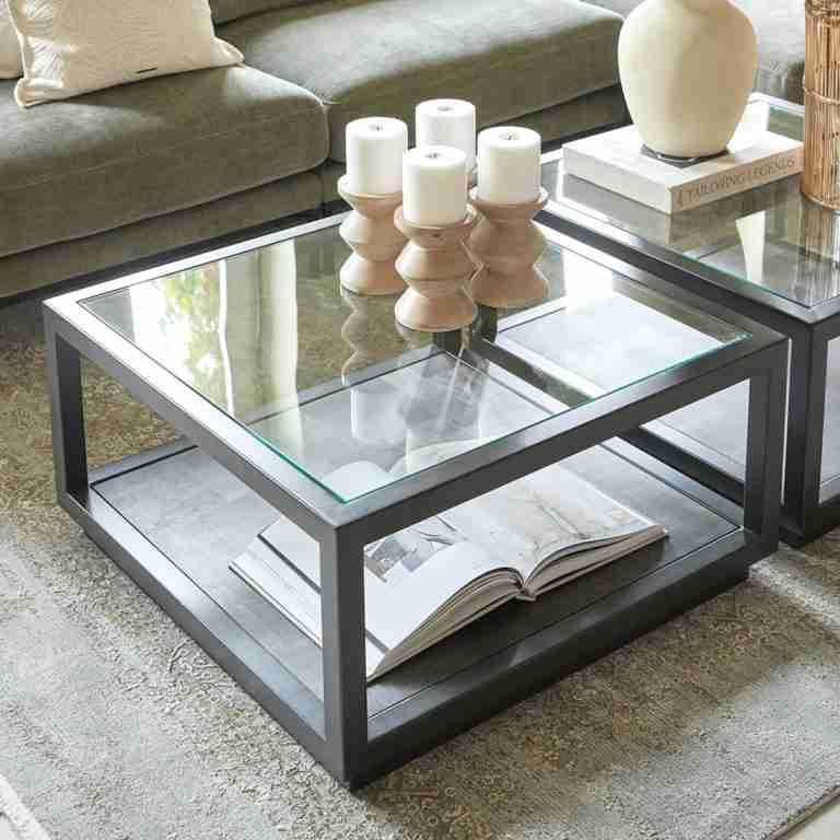 Rivièra Maison Salontafel 'Roger' Mangohout en glas, 80 x 80cm
