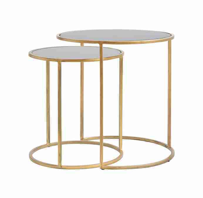 Light & Living Bijzettafel 'Duarte' Set van 2 stuks, glas smoke-goud