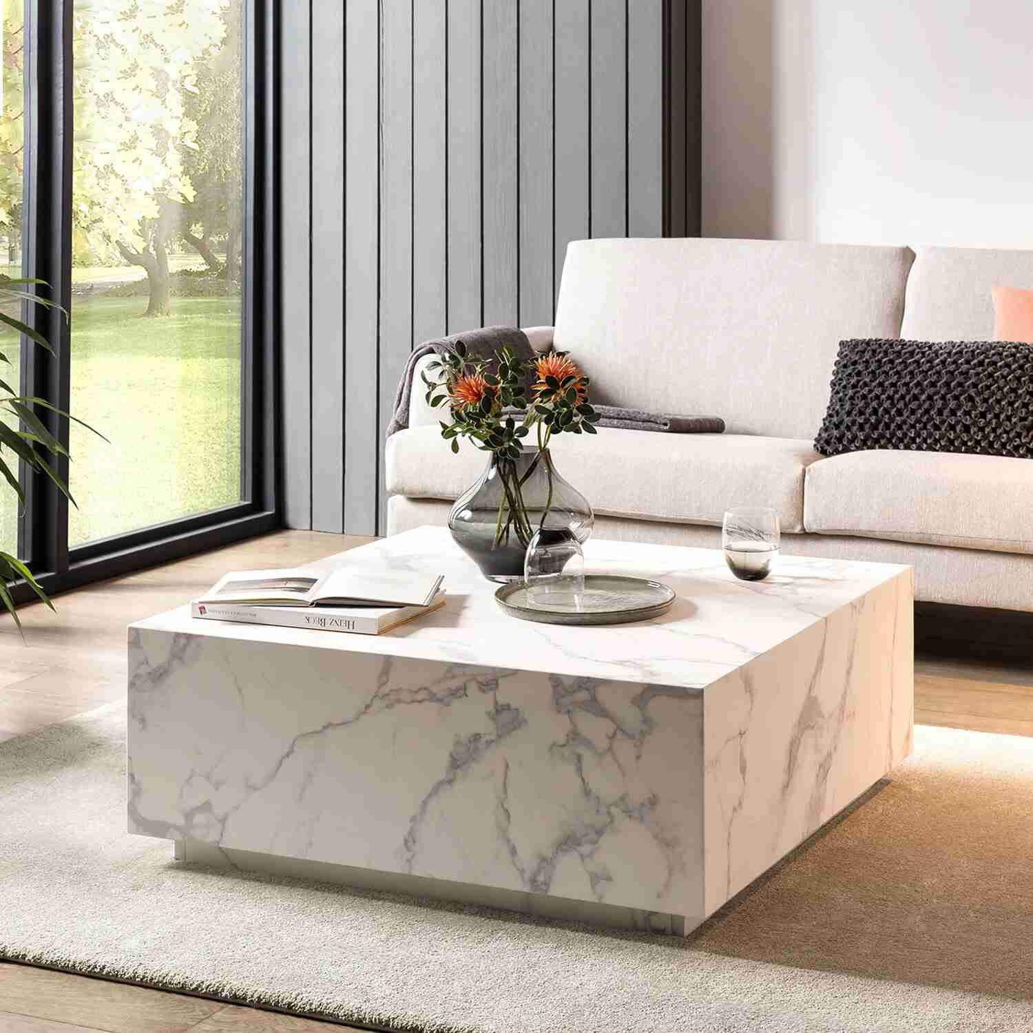 Artistiq Salontafel 'Marlenne' Marmerlook, 90 x 90cm, kleur Wit