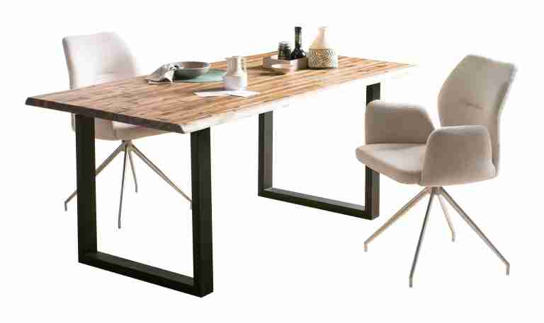 Artistiq Eettafel 'Radhika' Acaciahout en metaal, 200 x 100cm, kleur Zwart
