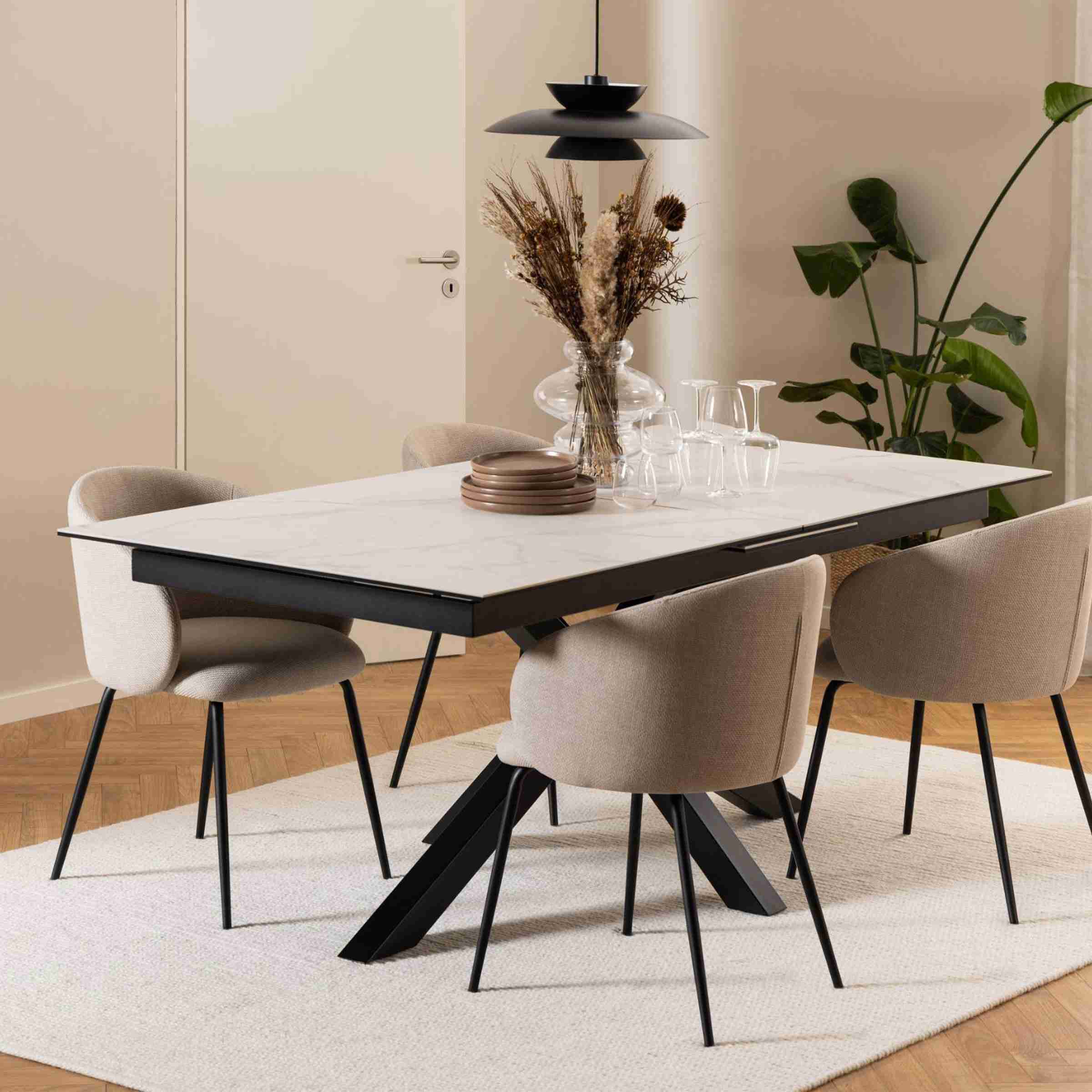 Bendt Uitschuifbare Eettafel 'Line' Keramiek, 200/240 x 100cm, kleur Wit