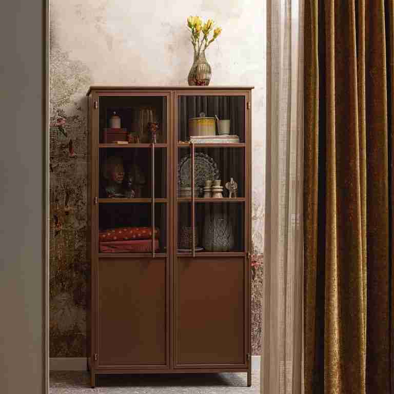WOOOD Vitrinekast 'Exhibit' 170 x 99cm, kleur Tan