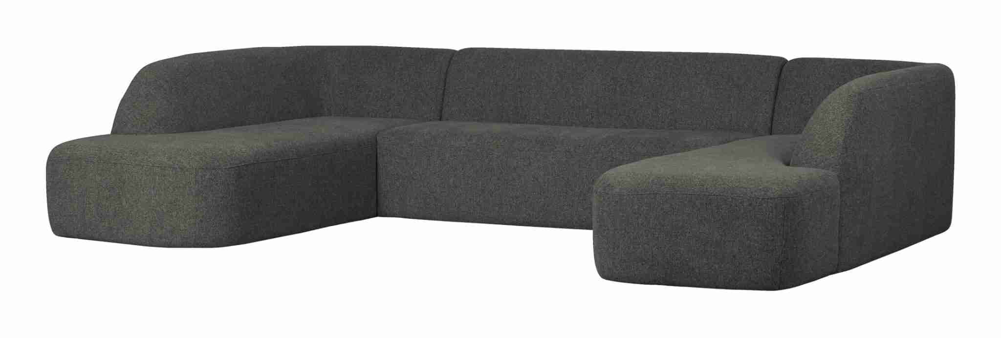 WOOOD Lounge U-Bank 'Sloping' Chenille, kleur Antraciet