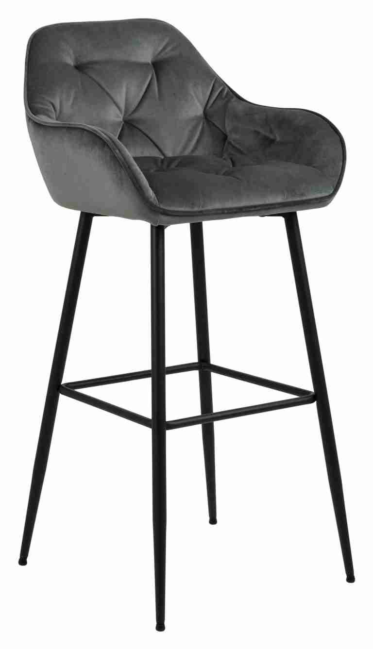 Bendt Barkruk 'Loren' Velvet, kleur Dark Grey (zithoogte 79cm)