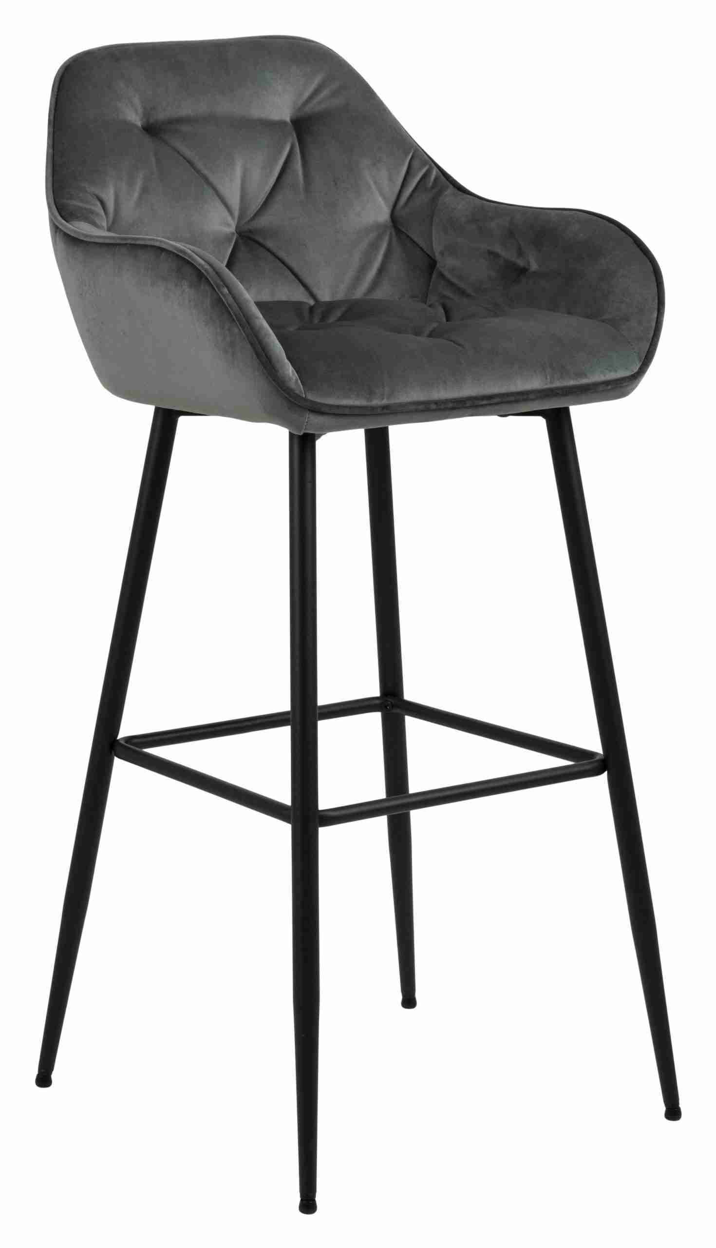 Bendt Barkruk 'Loren' Velvet, kleur Dark Grey (zithoogte 79cm)